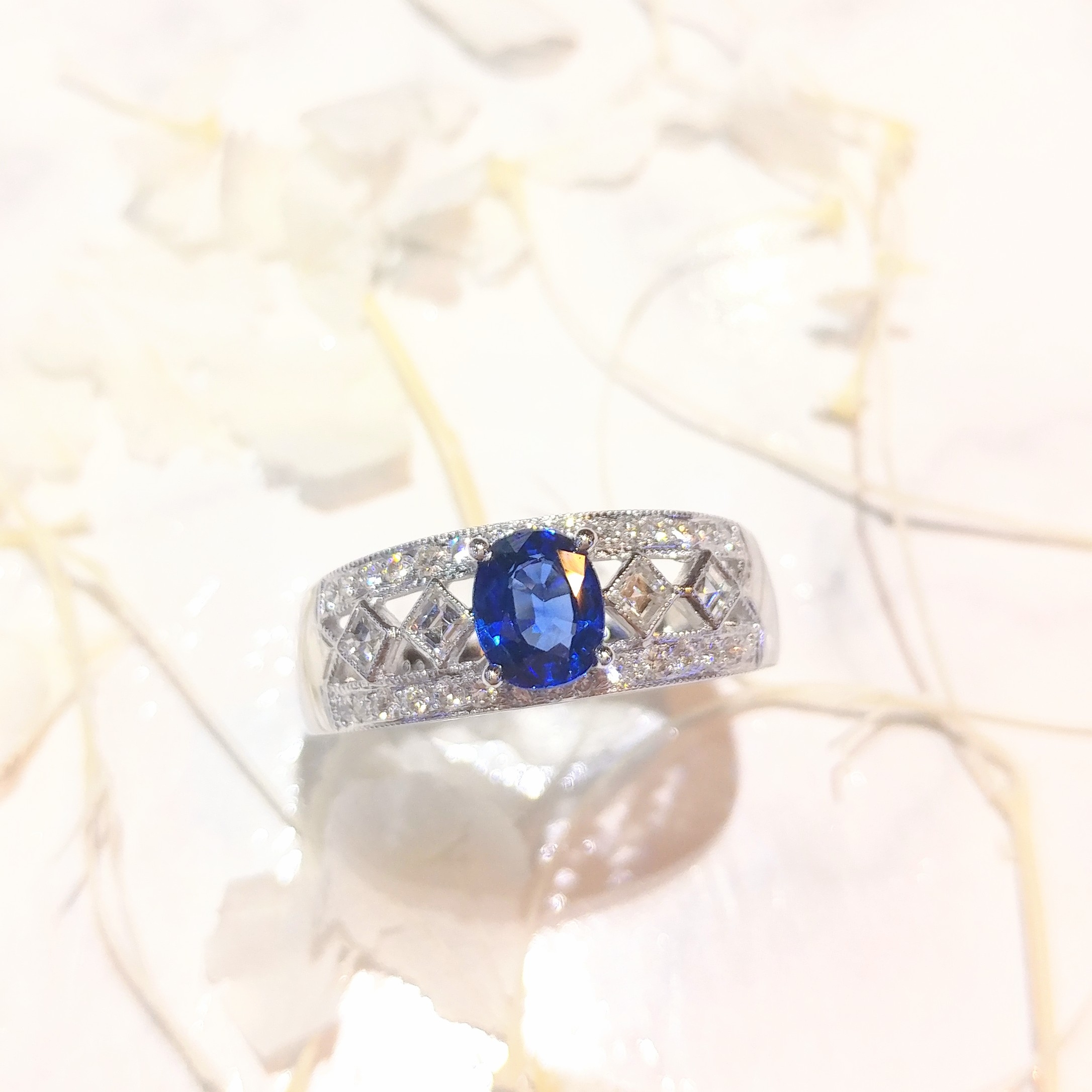 18K White Gold 0.65ct Sapphire and Diamond Ring