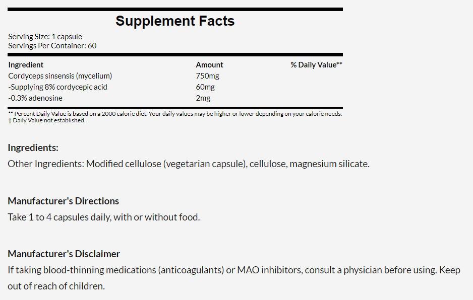 [預購] Doctor's Best 冬蟲夏草 菌株 750mg 60粒 素食 Ultra Cordyceps