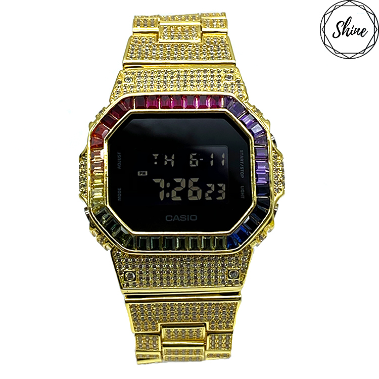金色 改裝手錶 DW-5600BB-1 (閃石錶帶) - 彩虹