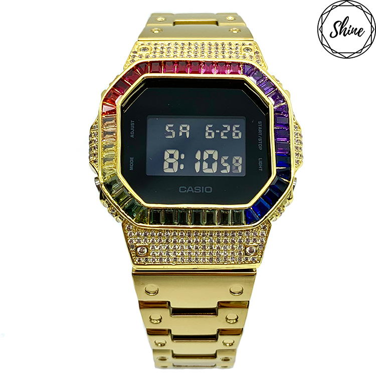 金色 改裝手錶 DW-5600BB-1 (不鏽鋼錶帶) - 彩虹