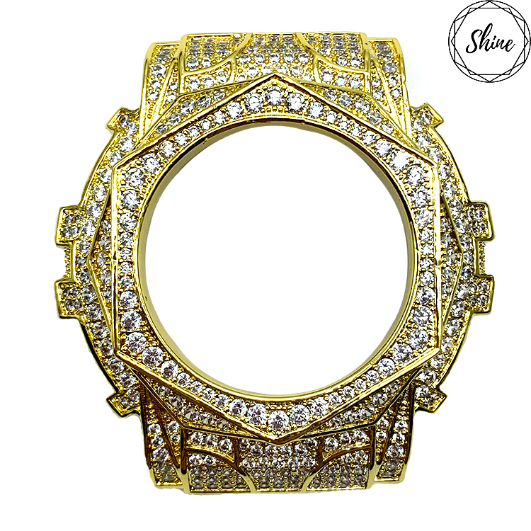 GA-110玫瑰設計 金X白石 金屬錶殼