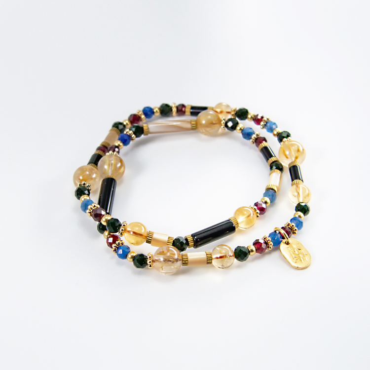 克林姆之吻｜鈦晶黑瑪瑙雙圈手鍊 C1305