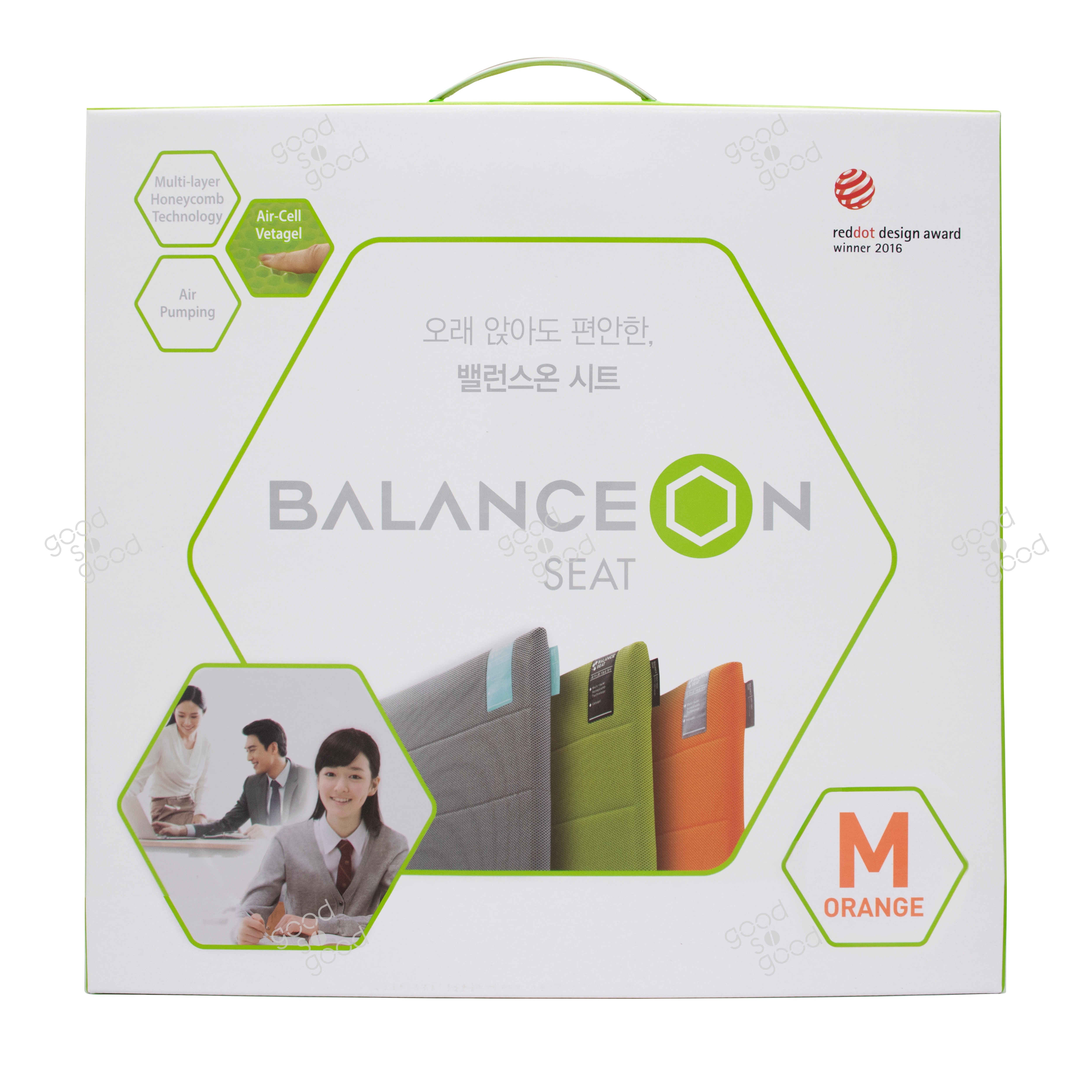 BALANCEON - 蜂巢凝膠健康坐墊 (中碼 - 橙色)  | 韓國專利設計及獲獎坐墊，透氣蜂巢凝膠構造，減壓保持脊骨健康