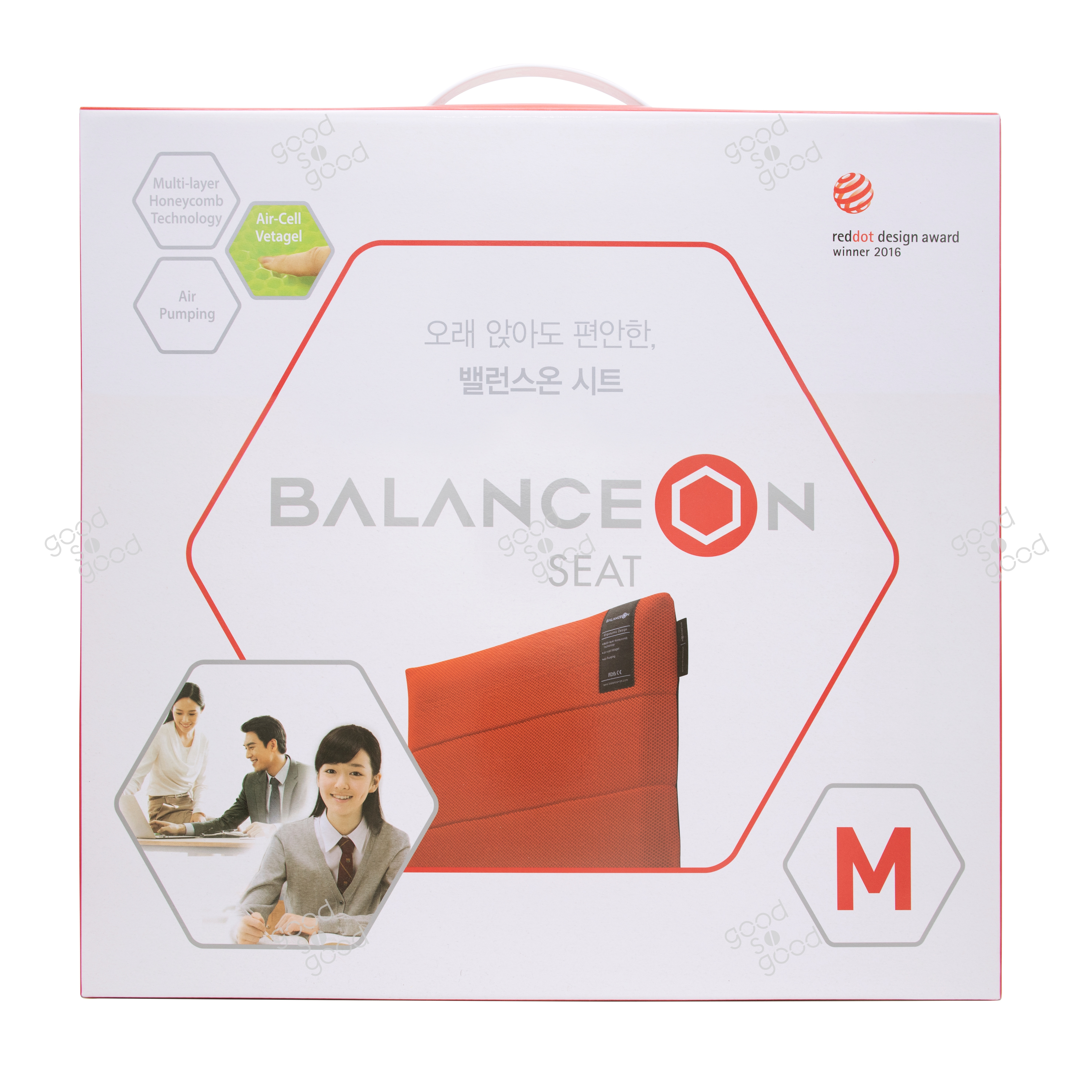 BALANCEON - 蜂巢凝膠健康坐墊 (中碼 - 紅色)  | 韓國專利設計及獲獎坐墊，透氣蜂巢凝膠構造，減壓保持脊骨健康
