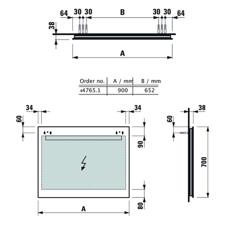 Laufen "Leelo" 4.4765.1.950.144.1 Mirror 900mm with LED lighting, for room switch