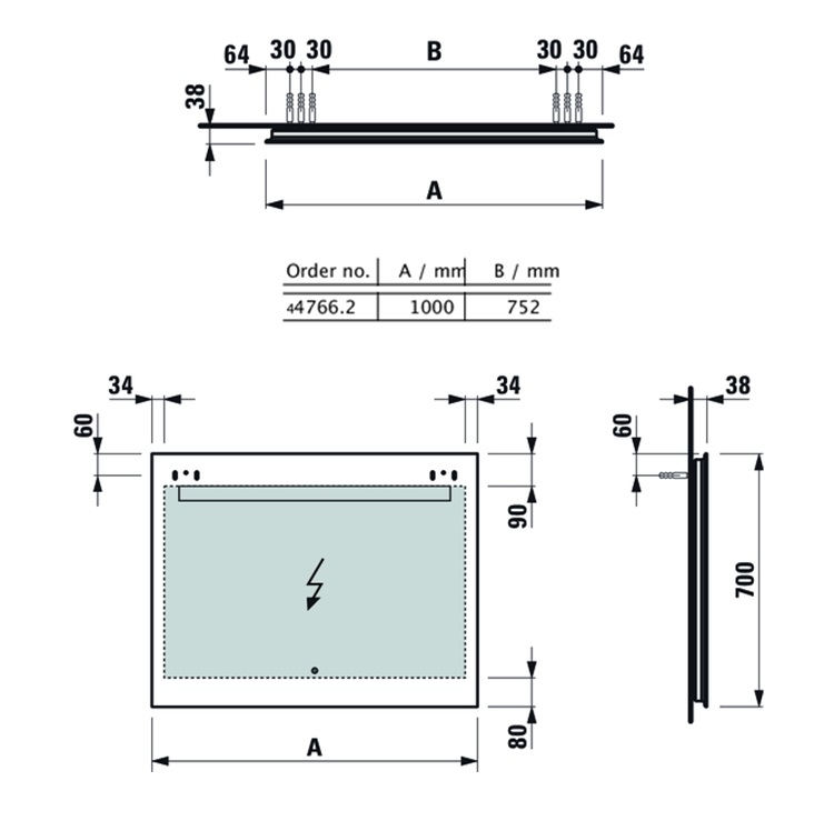 Laufen "Leelo" 4.4766.2.950.144.1 Mirror 1000mm with LED lighting, 1 touch sensor