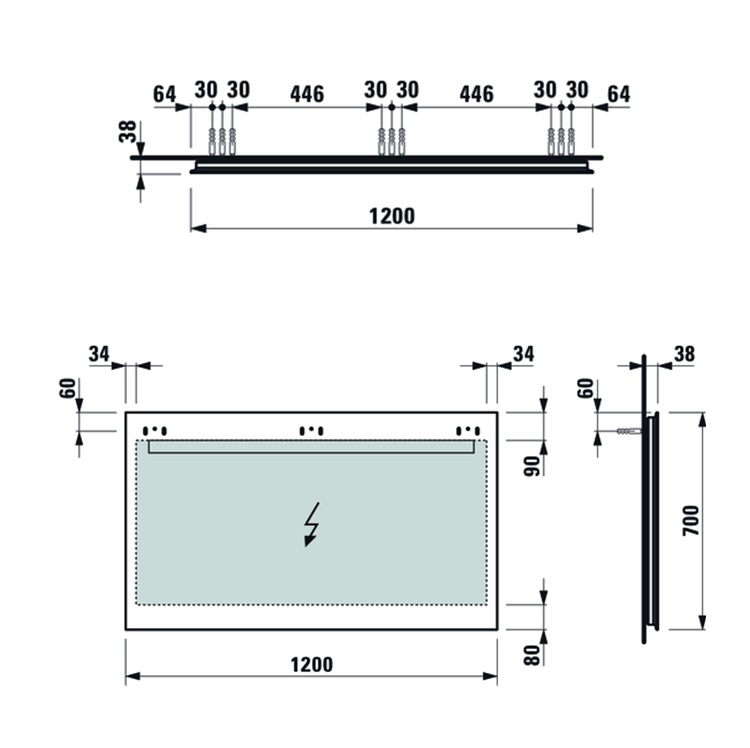 Laufen "Leelo" 4.4767.1.950.144.1 Mirror 1200mm with LED lighting, for room switch