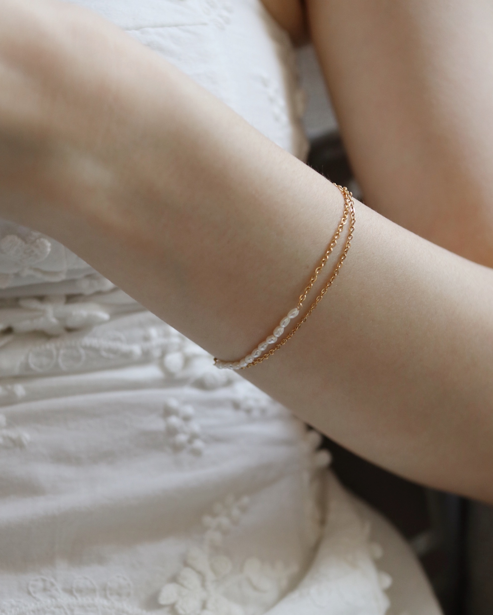Pearl Double Chain Bracelet | 18K日本極小珍珠雙鍊