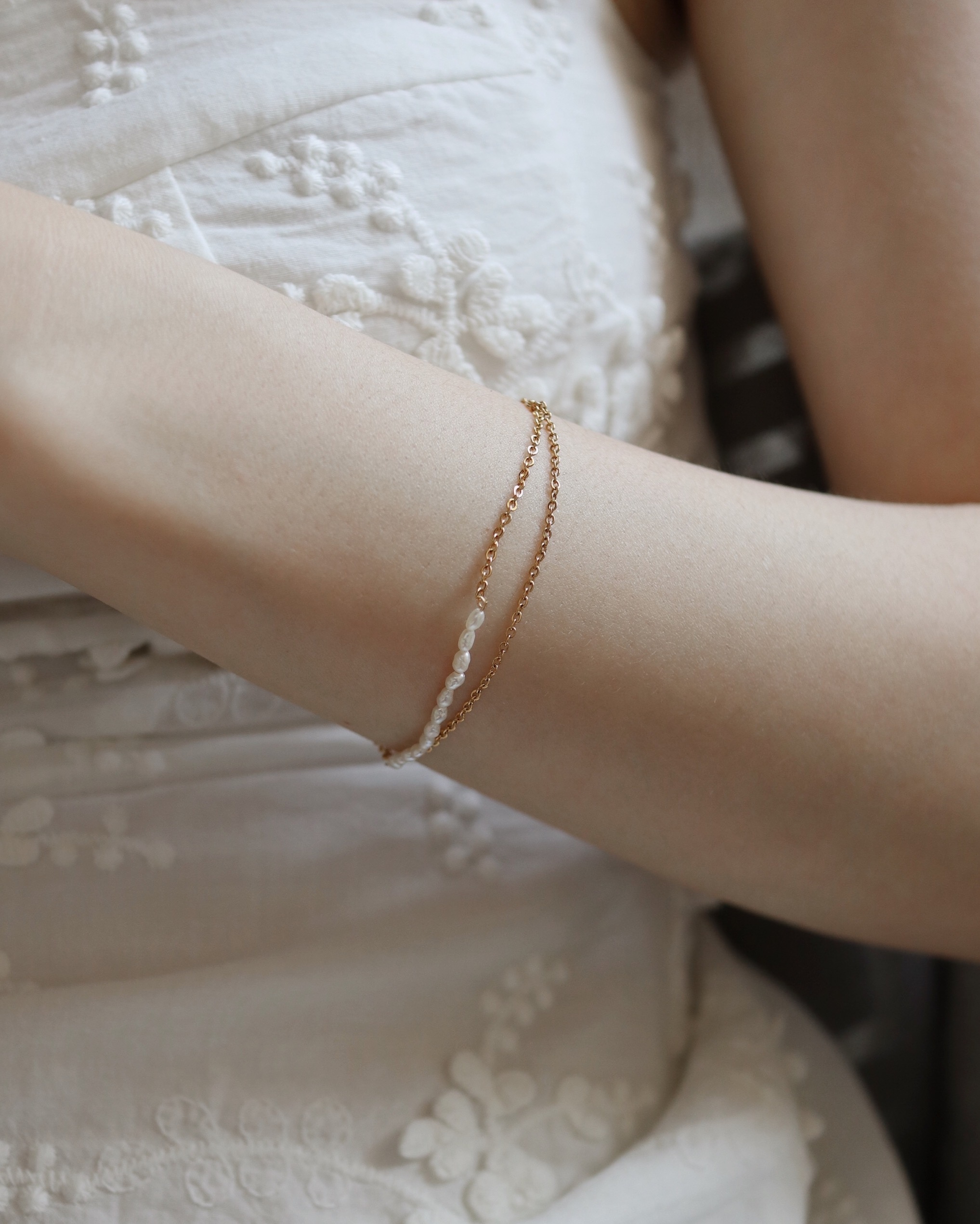 Pearl Double Chain Bracelet | 18K日本極小珍珠雙鍊