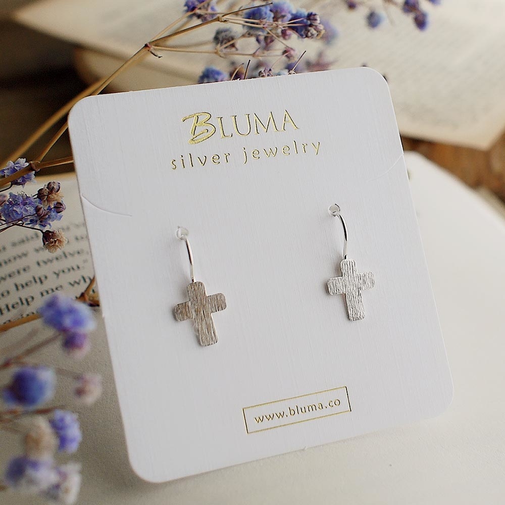 霧面十字純銀耳環/SE525|信仰 迷你可愛 小耳勾