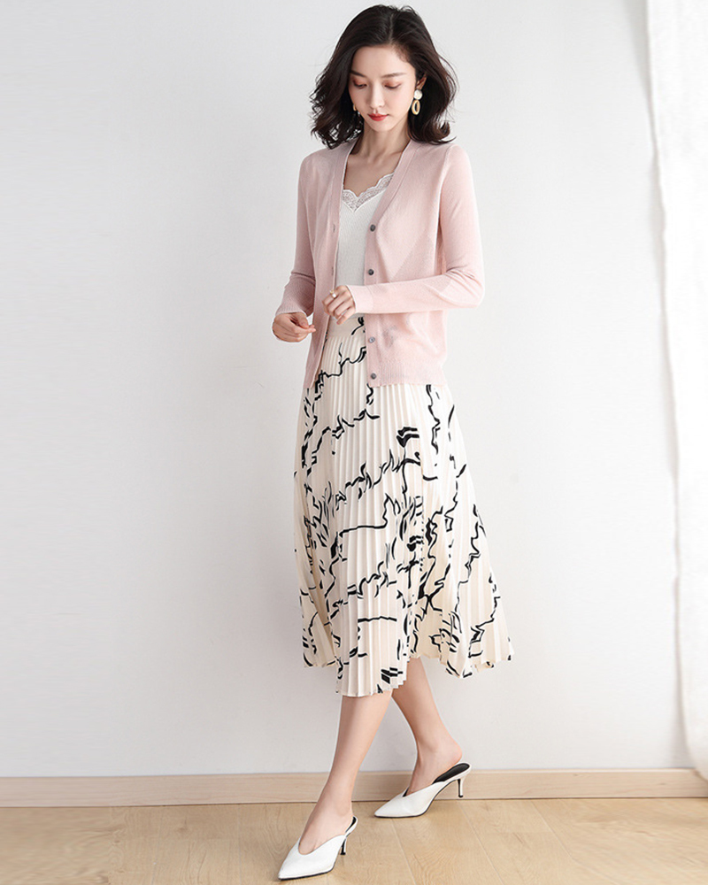 DEER.W 開襟飛鼠袖冰絲針織外套 粉色