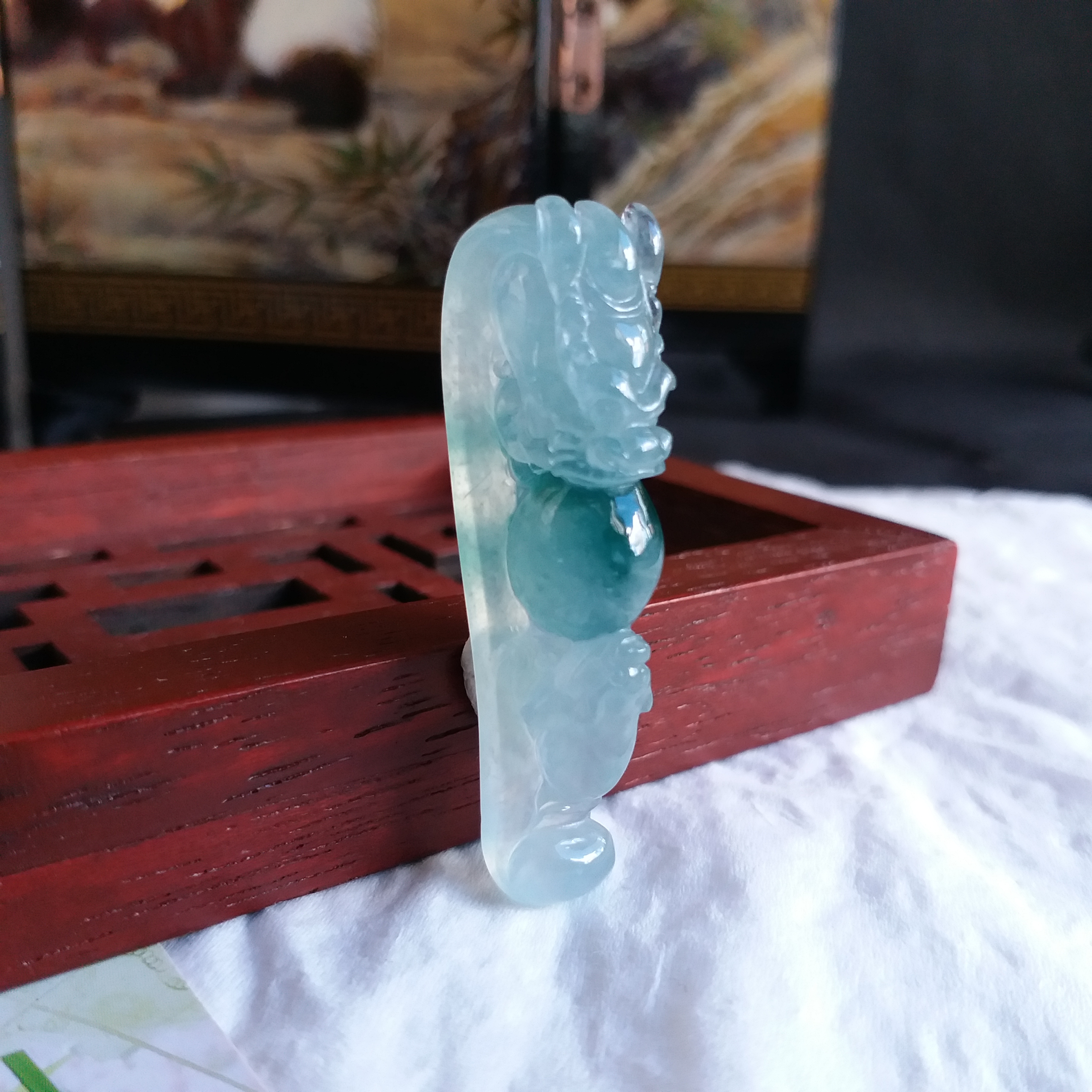 冰飄花權貴龍勾吊墜, 天然翡翠A玉, 緬甸玉, Jade, Jadeite