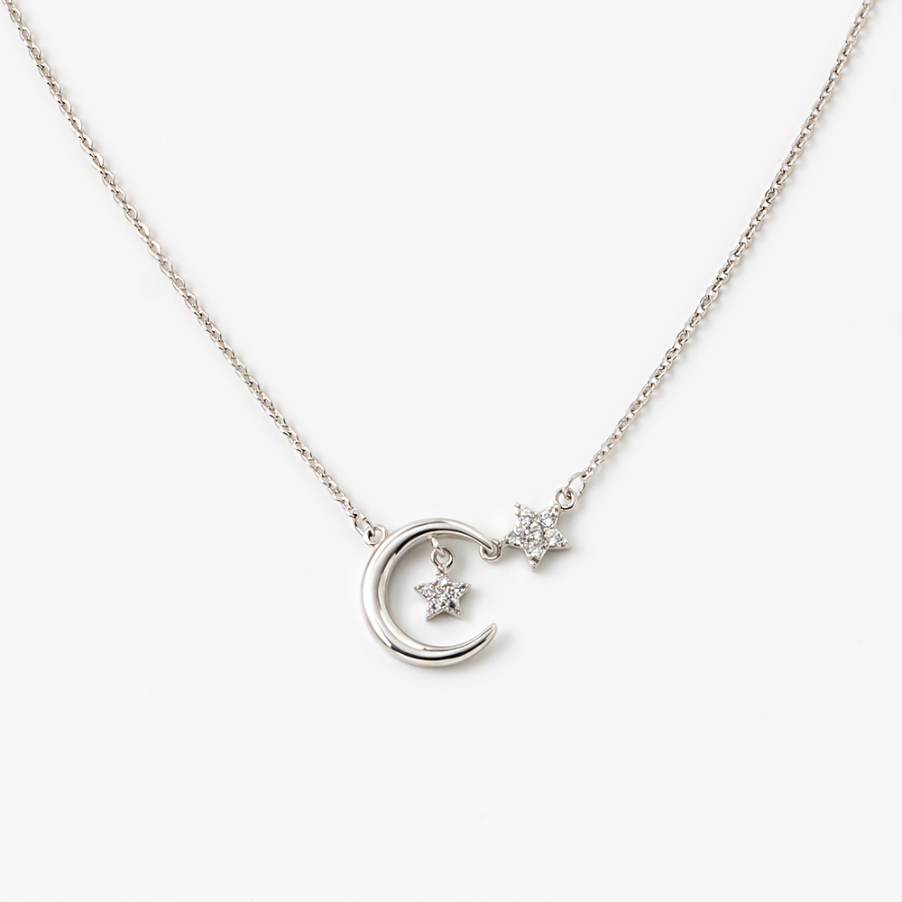 韓式 月亮 星星 鋯石 項鍊 鎖骨鍊