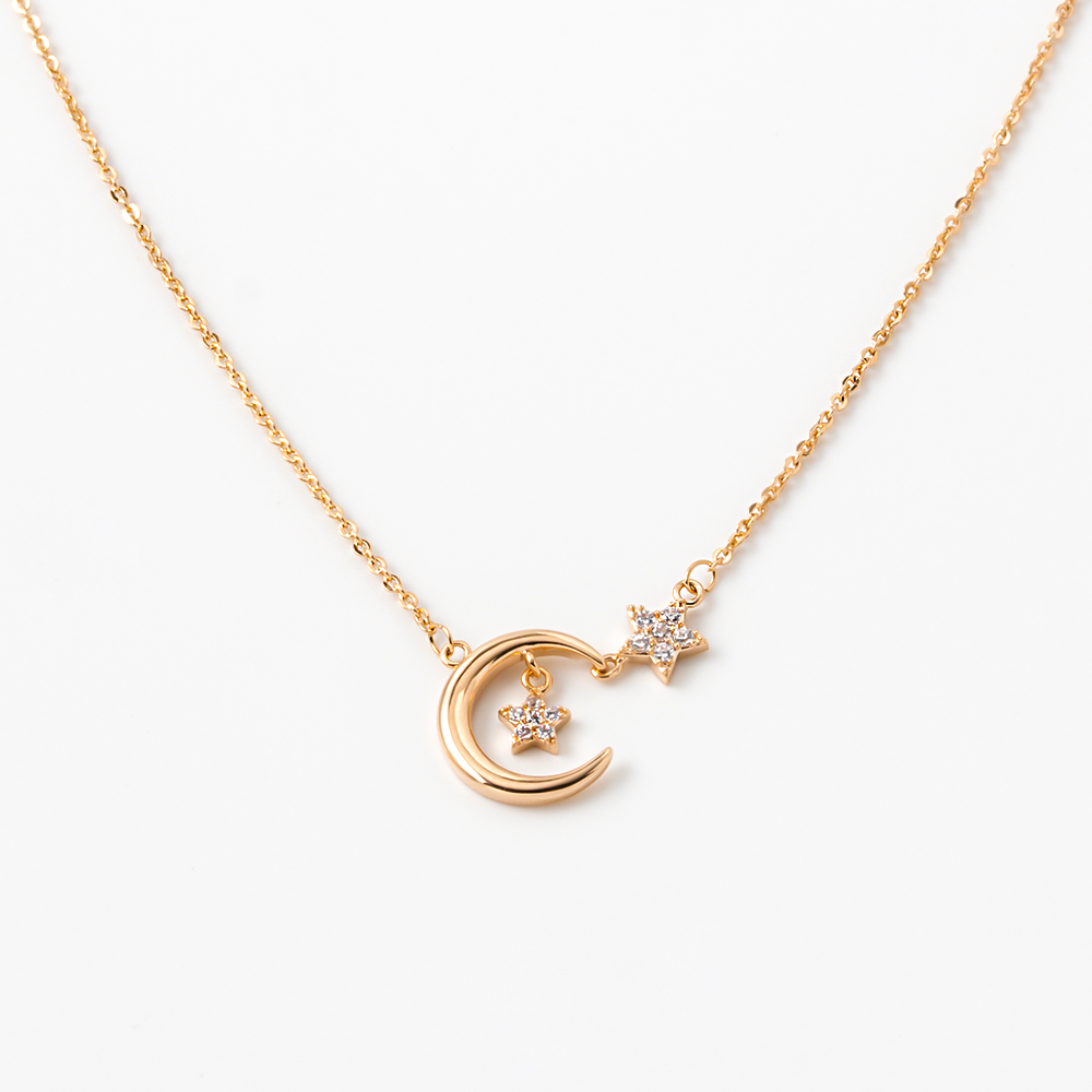 韓式 月亮 星星 鋯石 項鍊 鎖骨鍊