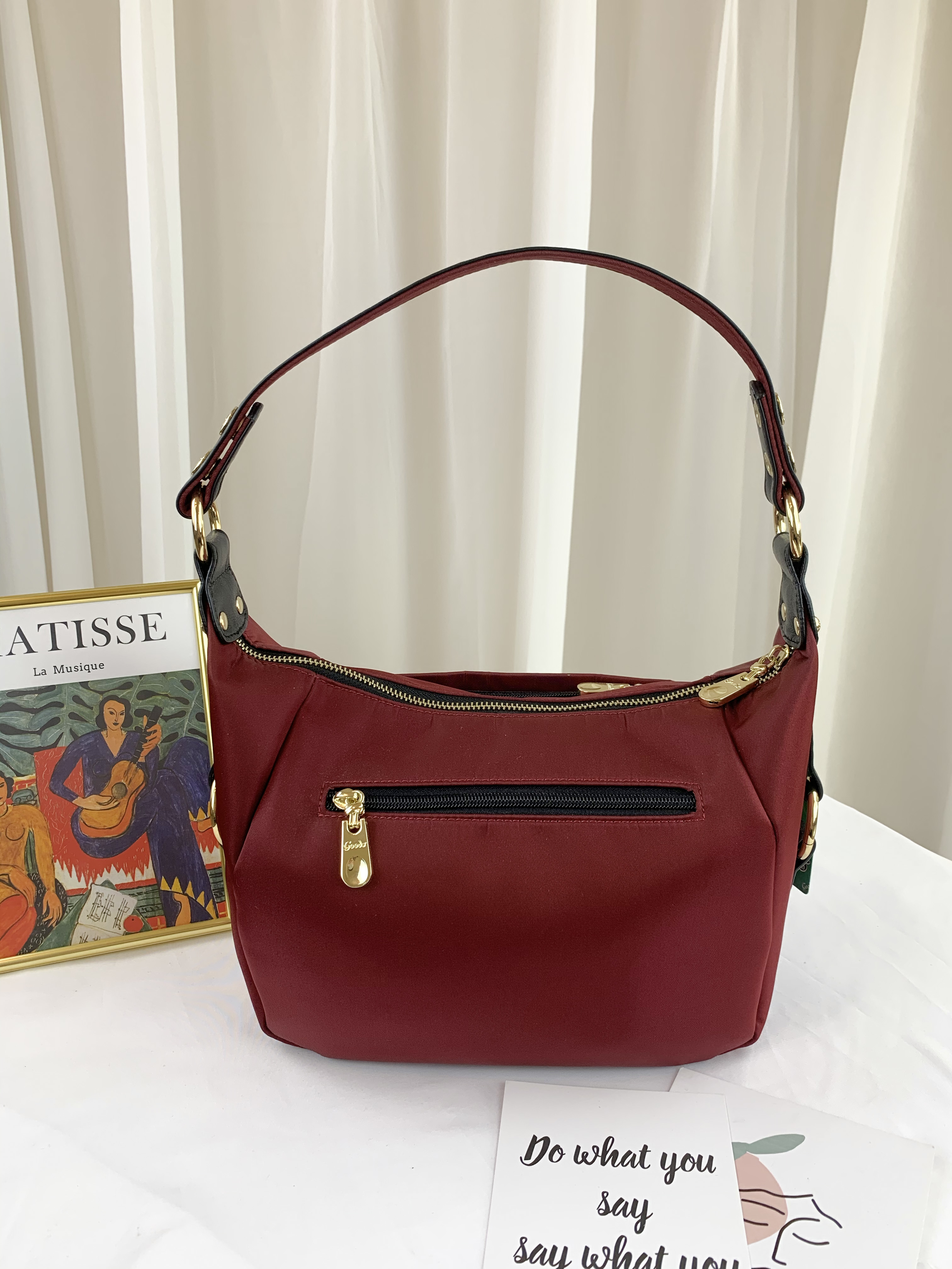 GOODS 磚紅拼接真皮 蝴蝶結中款肩背包 側背包 #2276