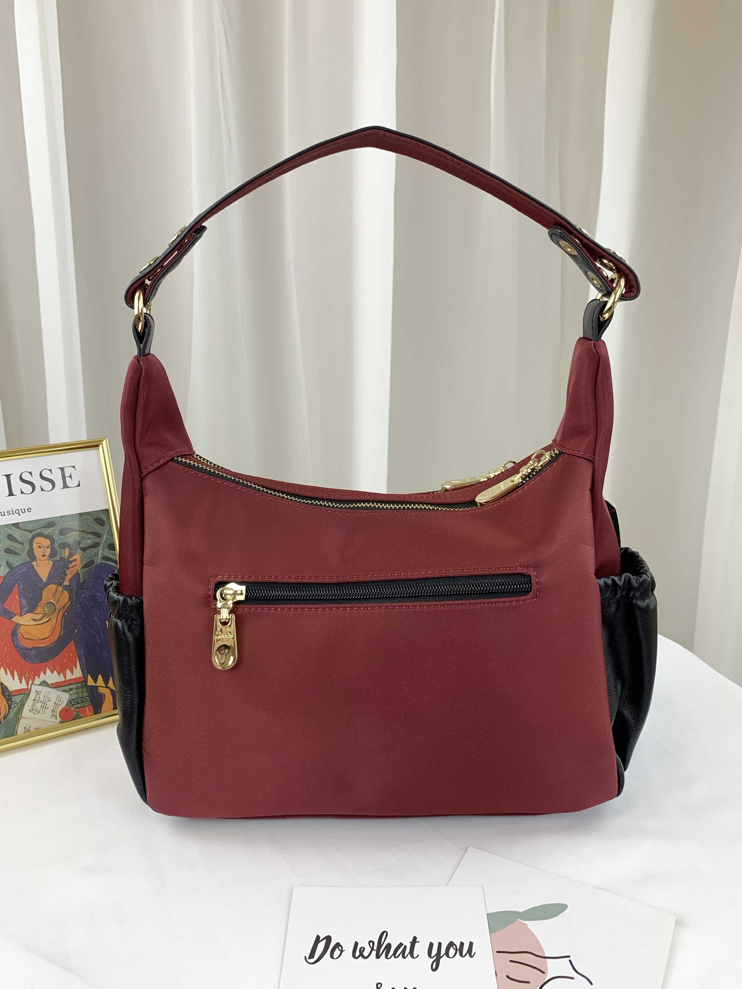 GOODS 磚紅拼接真皮蝴蝶結側背包  #2687