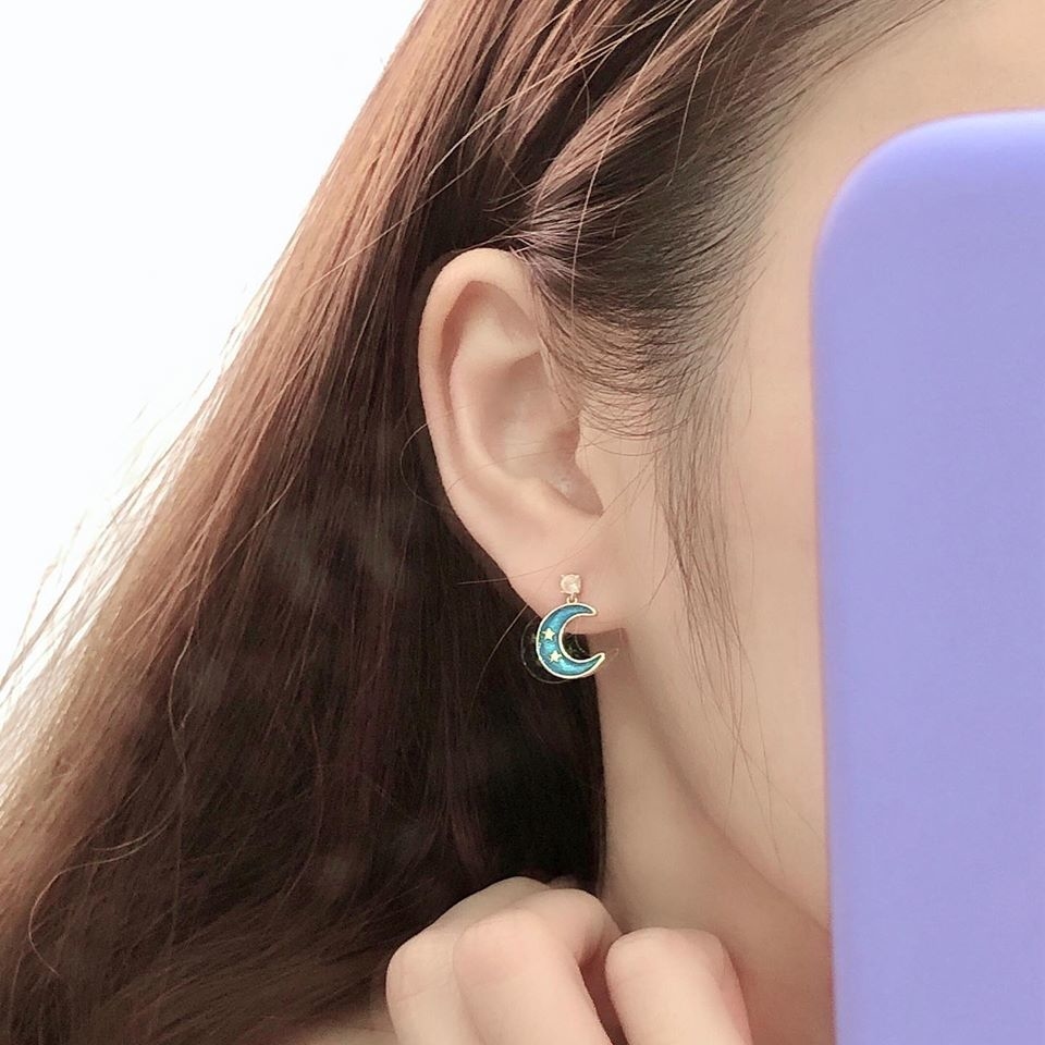 水藍色星空 。純銀耳環