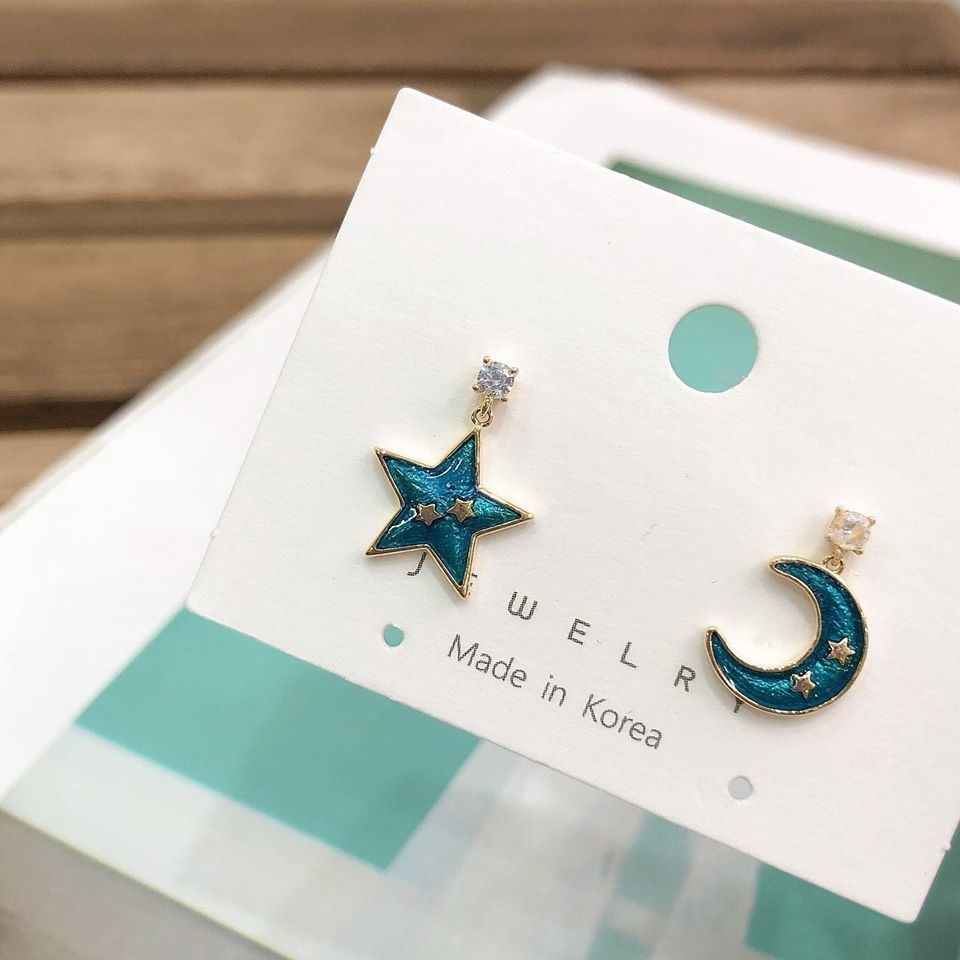 水藍色星空 。純銀耳環