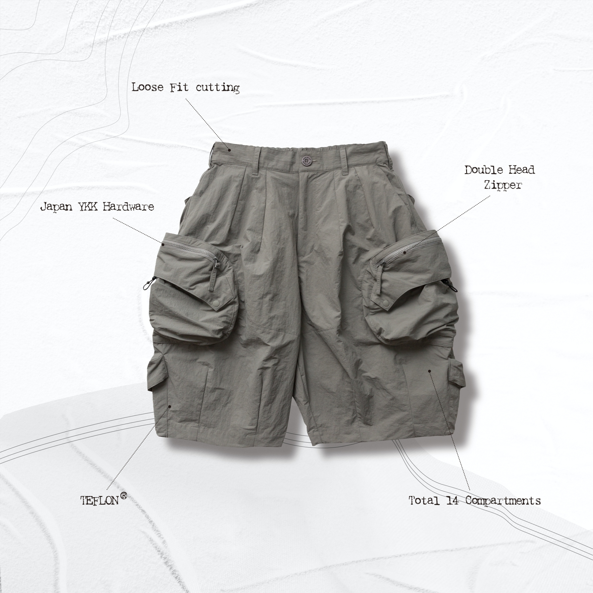 GOOPiMADE® 20S/S WIDE 11 Big Boy Utility Shorts - Gray