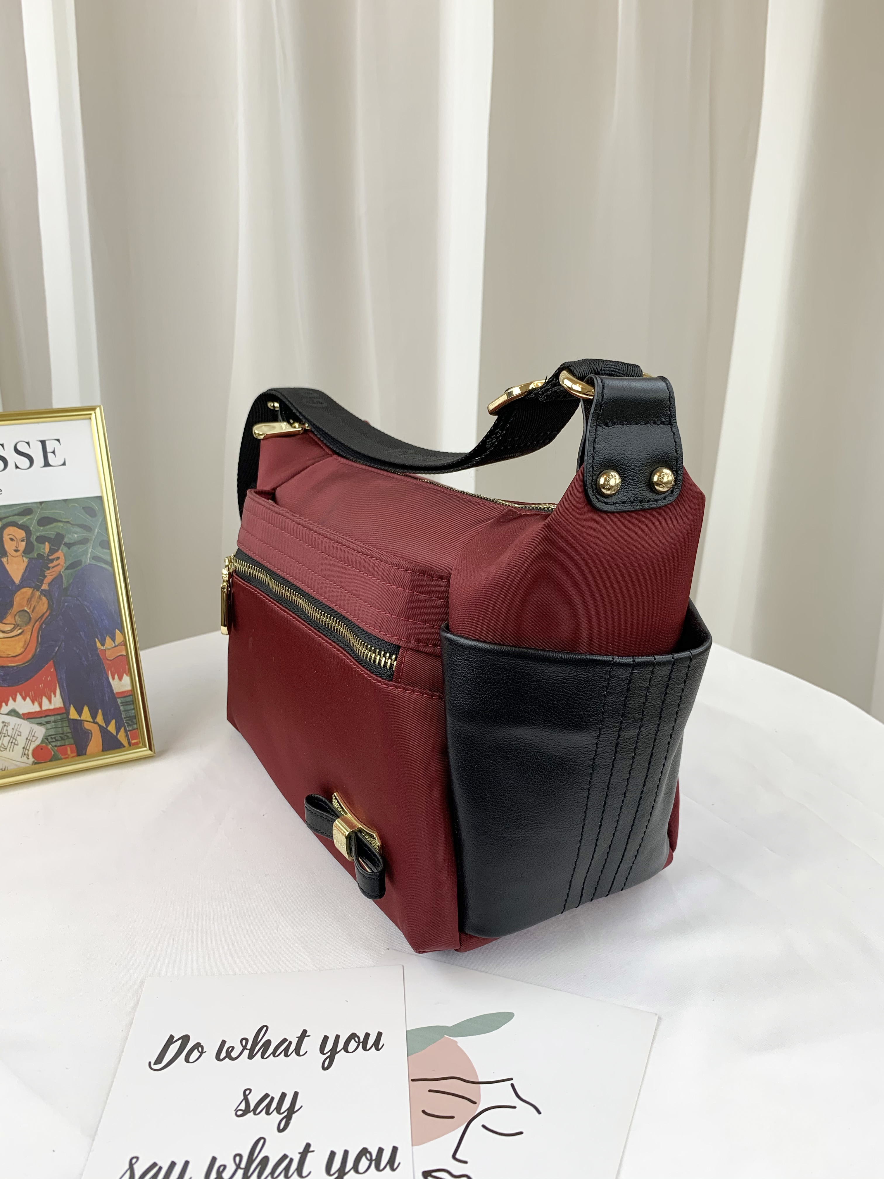 GOODS 磚紅拼接真皮蝴蝶結側背包 #2617