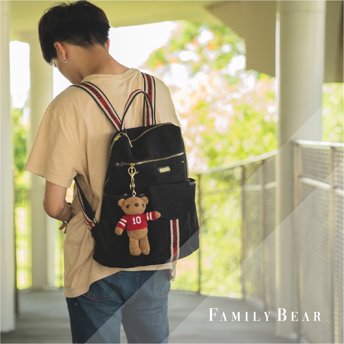 GOODS 織帶黑 運動風後背包 附吊飾 #2559