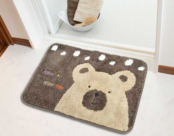 可愛動物造型絨毛吸水踏墊(38x58cm)_卡其熊
