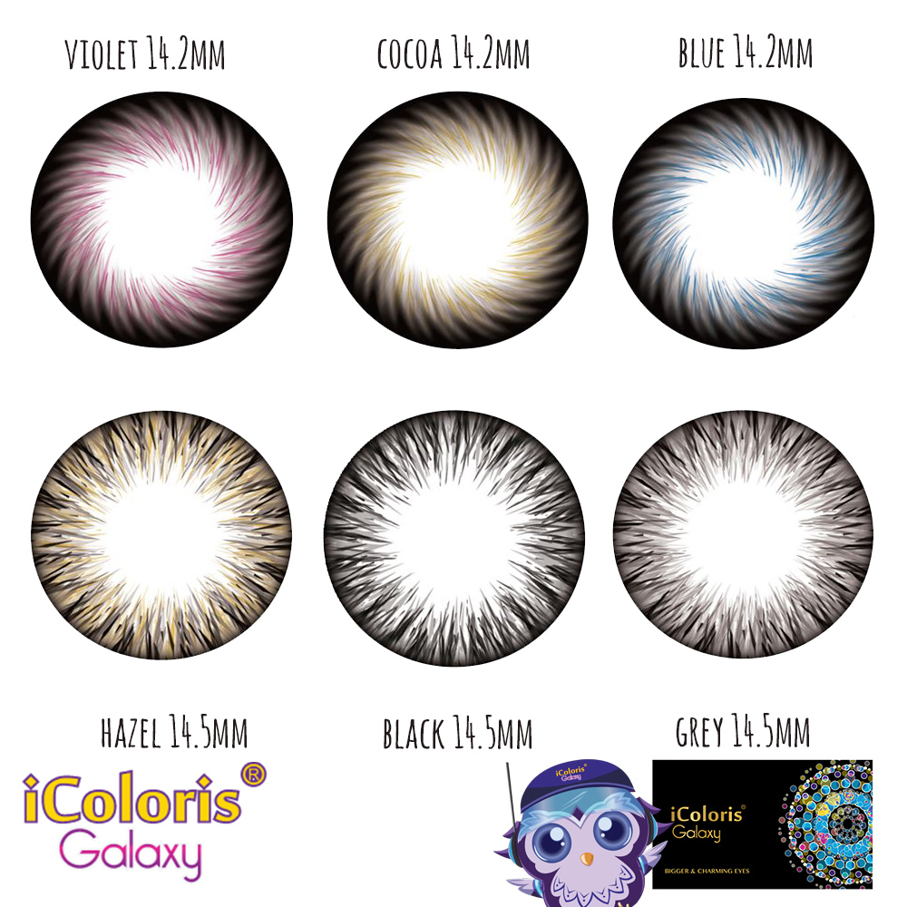 Bionics iColoris Galaxy 1 Month Color Contact lens 2pcs/Box 14.5mm [ Black , Hazel , Grey]