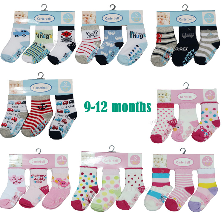 3對裝 Carterbell: 嬰兒防滑短襪 6-12個月