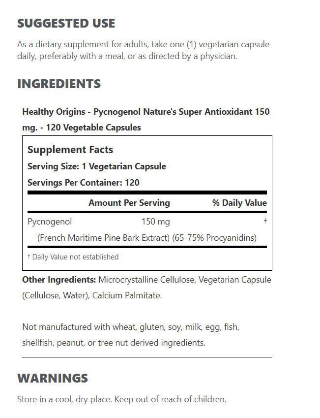 [預購] 碧蘿芷 150毫克 120粒 法國海濱松樹皮萃 Healthy Origins Pycnogenol