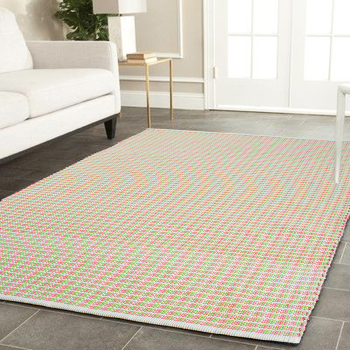 純棉彩編地毯(140x200cm)-粉綠色