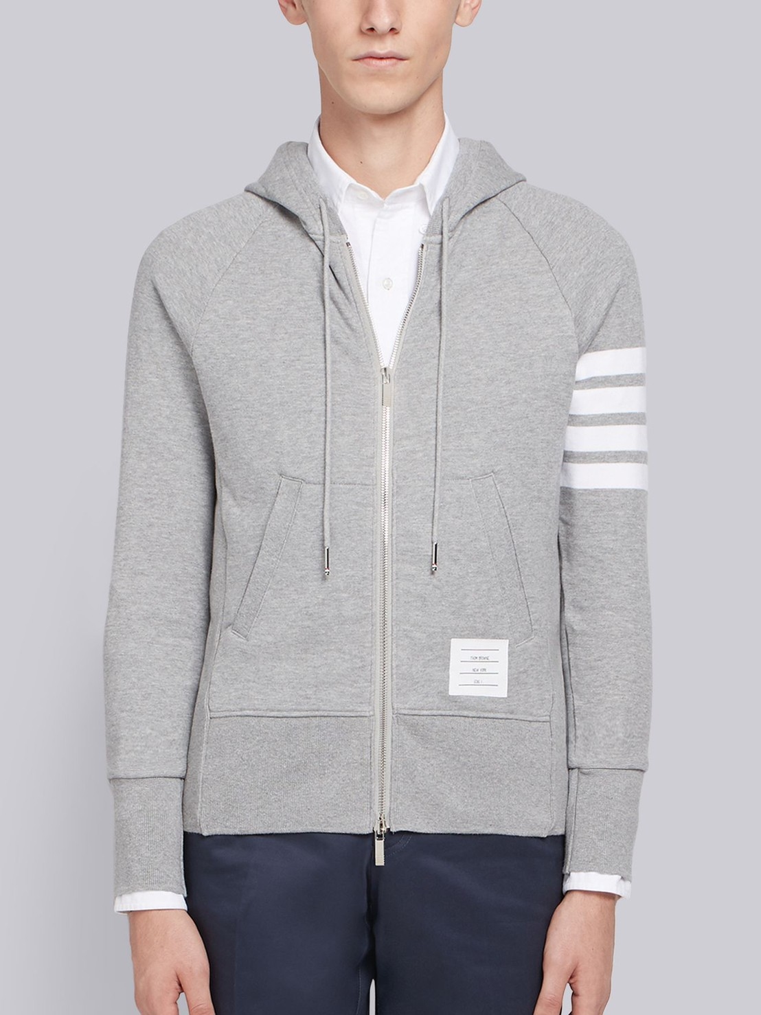 Thom Browne classic four-line cotton ring gray hooded j