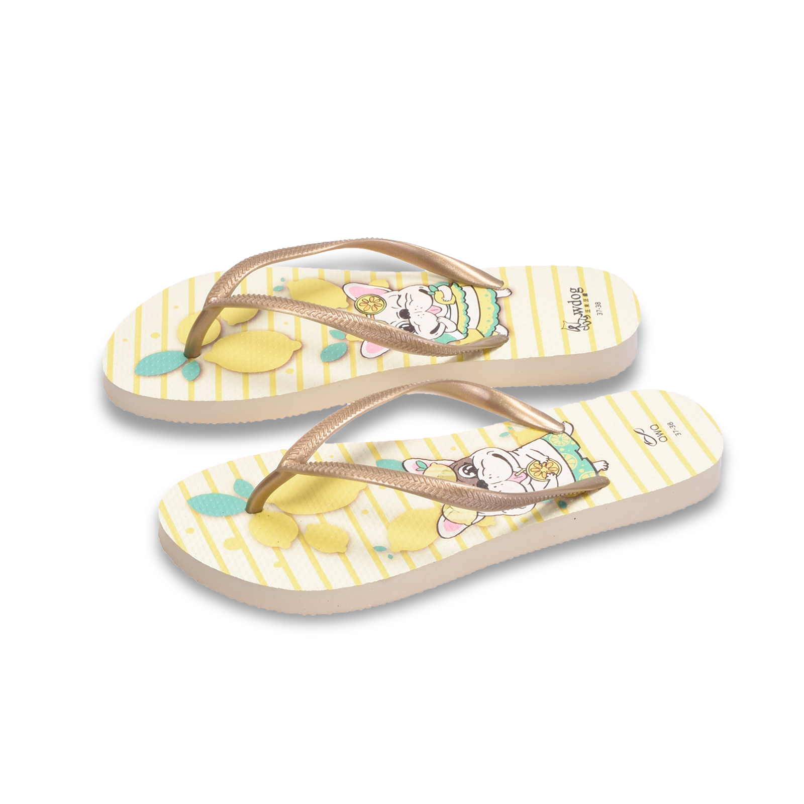 汪來汪趣 小檸檬 女款細帶人字夾腳拖鞋 香檳金色