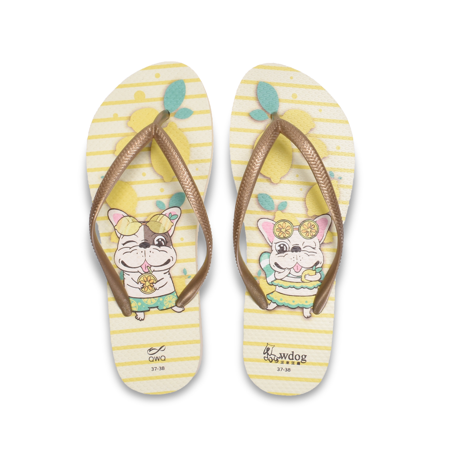 汪來汪趣 小檸檬 女款細帶人字夾腳拖鞋 香檳金色