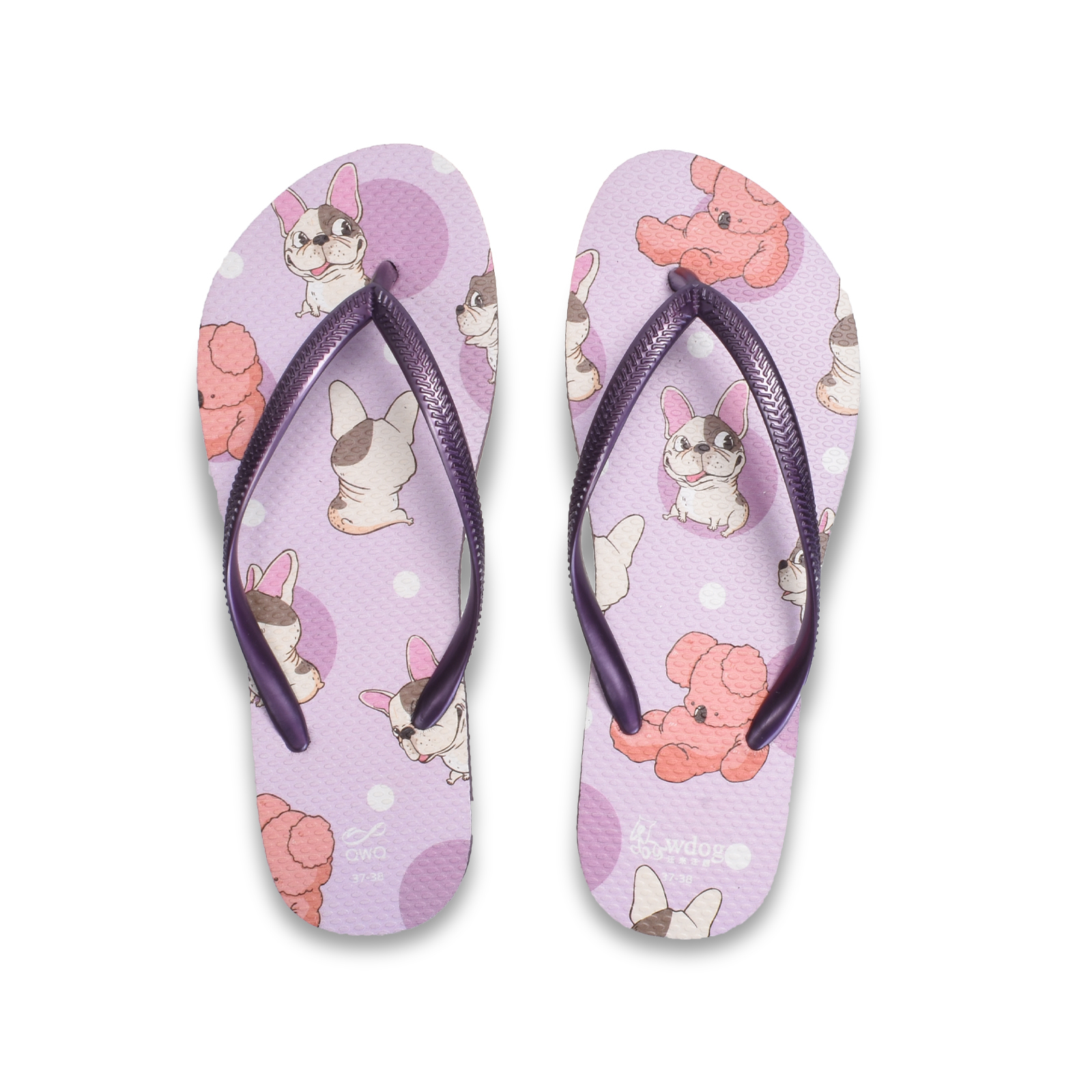 汪來汪趣 可愛寶貝 女款細帶人字夾腳拖鞋 星空紫色