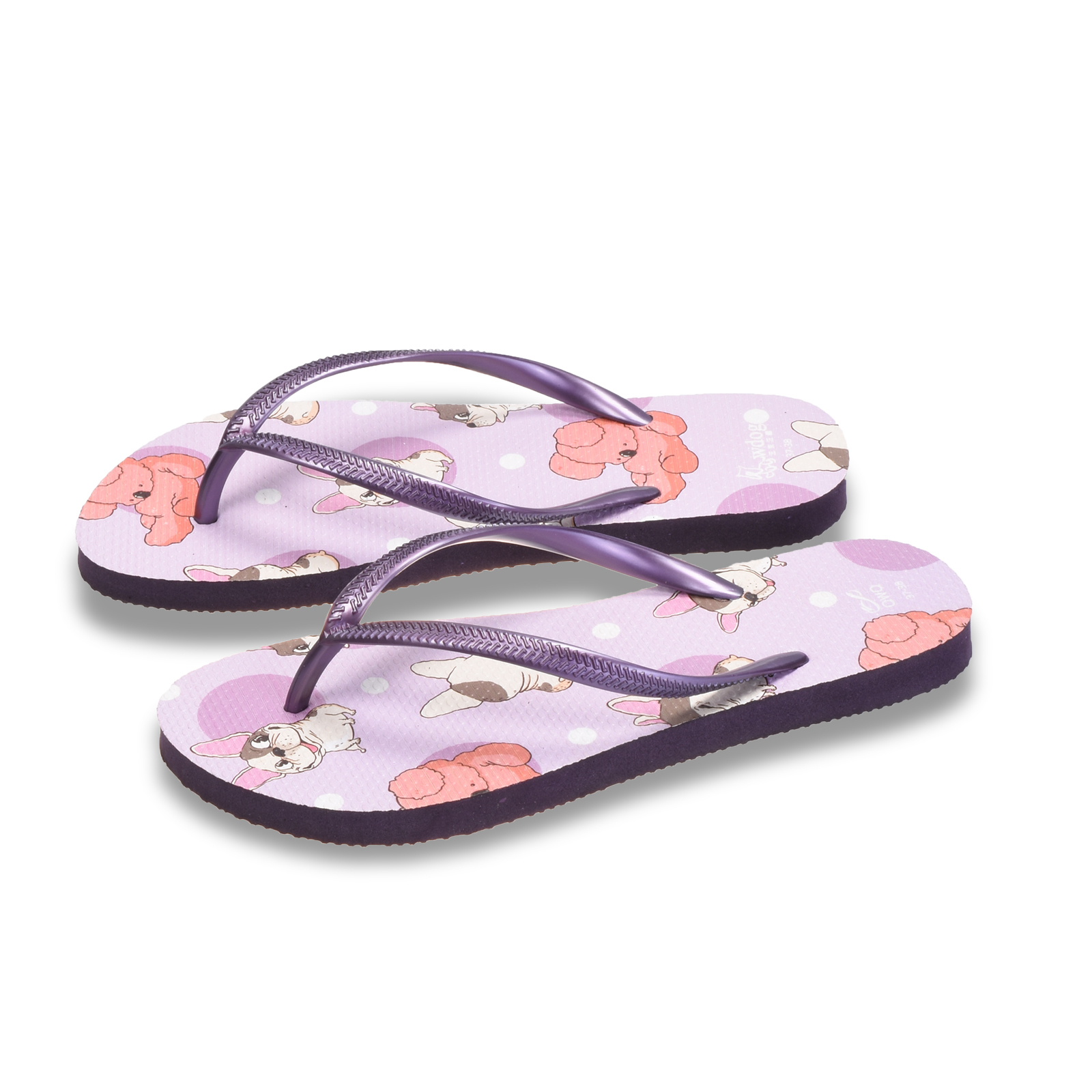 汪來汪趣 可愛寶貝 女款細帶人字夾腳拖鞋 星空紫色