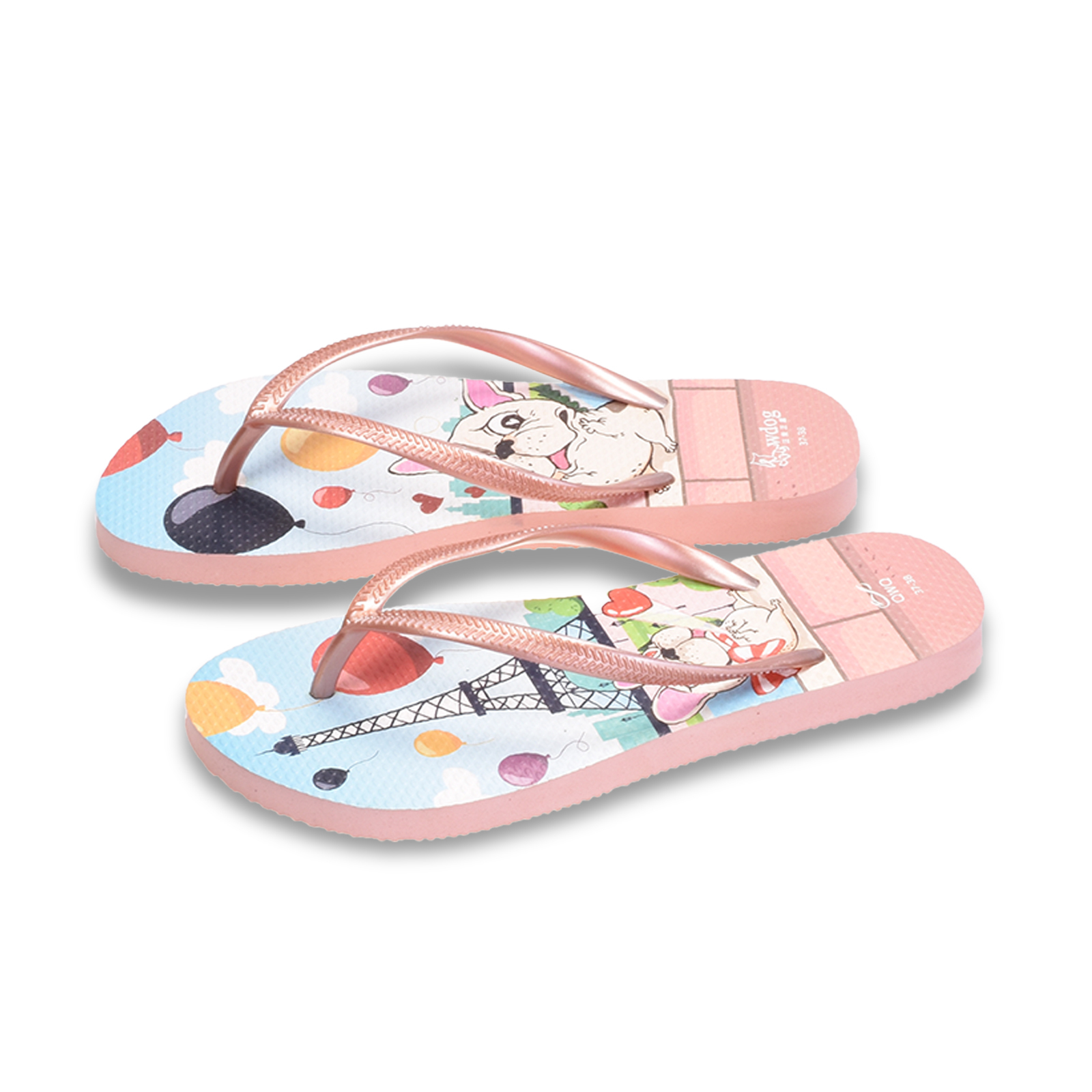 汪來汪趣 告白氣球 女款細帶人字夾腳拖鞋 粉金色