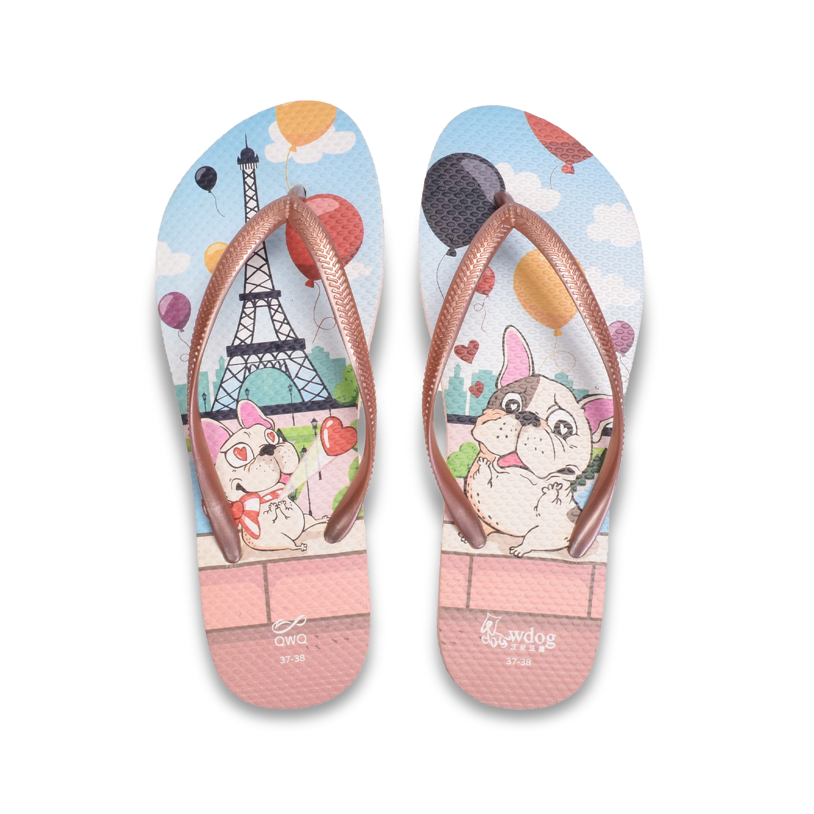 汪來汪趣 告白氣球 女款細帶人字夾腳拖鞋 粉金色