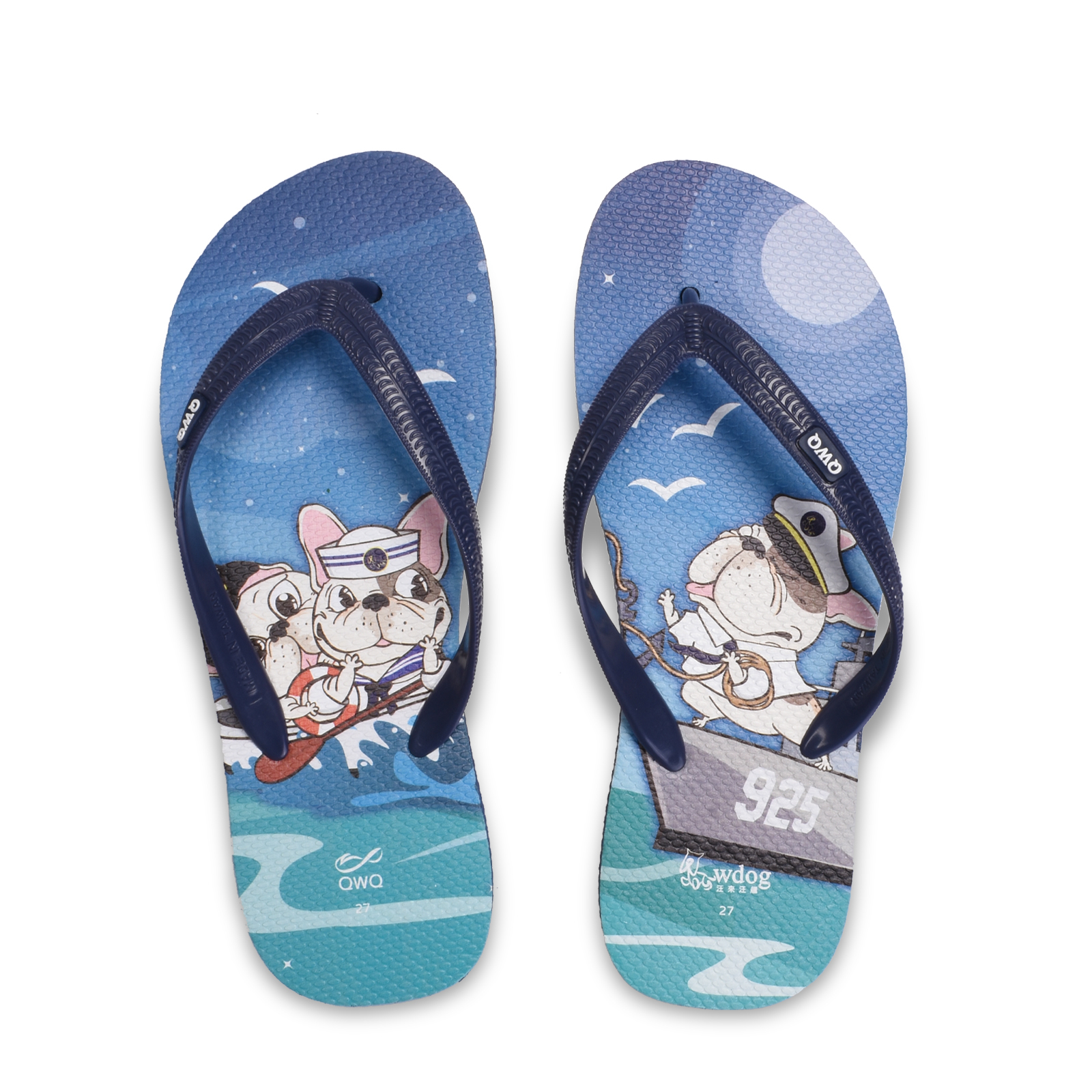 汪來汪趣 德陽艦 男款粗帶人字夾腳拖鞋 藍色