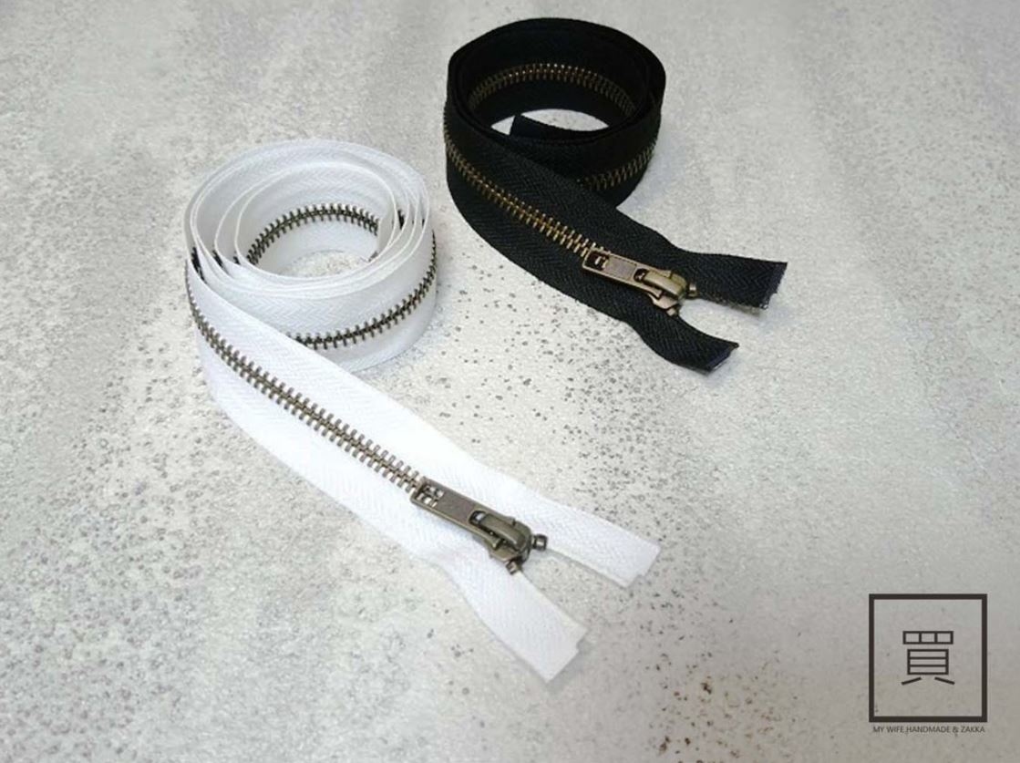 【YKK】5號古銅齒夾克拉鍊_5個尺寸(黑白布條)