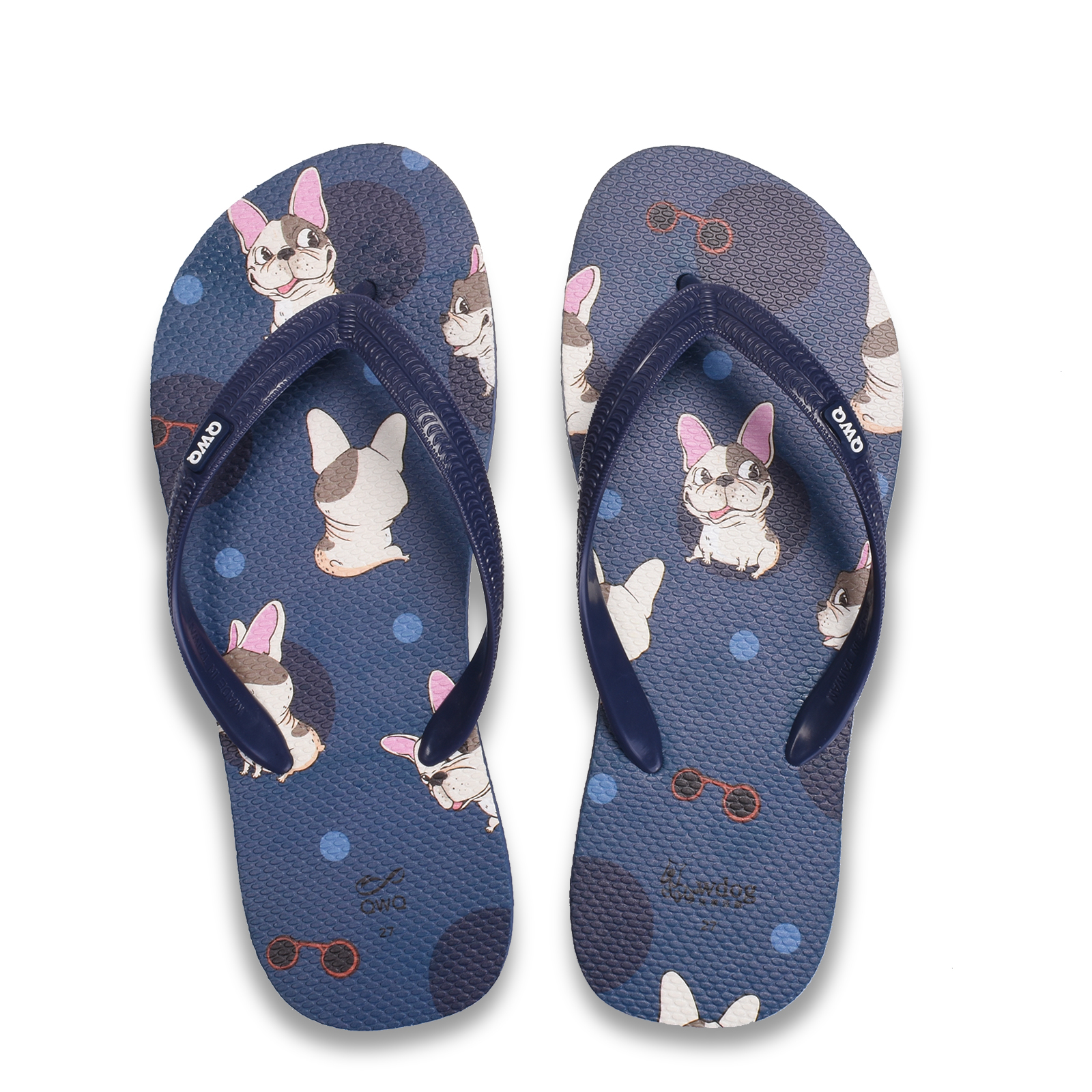 汪來汪趣 可愛寶貝 男款粗帶人字夾腳拖鞋 藍色