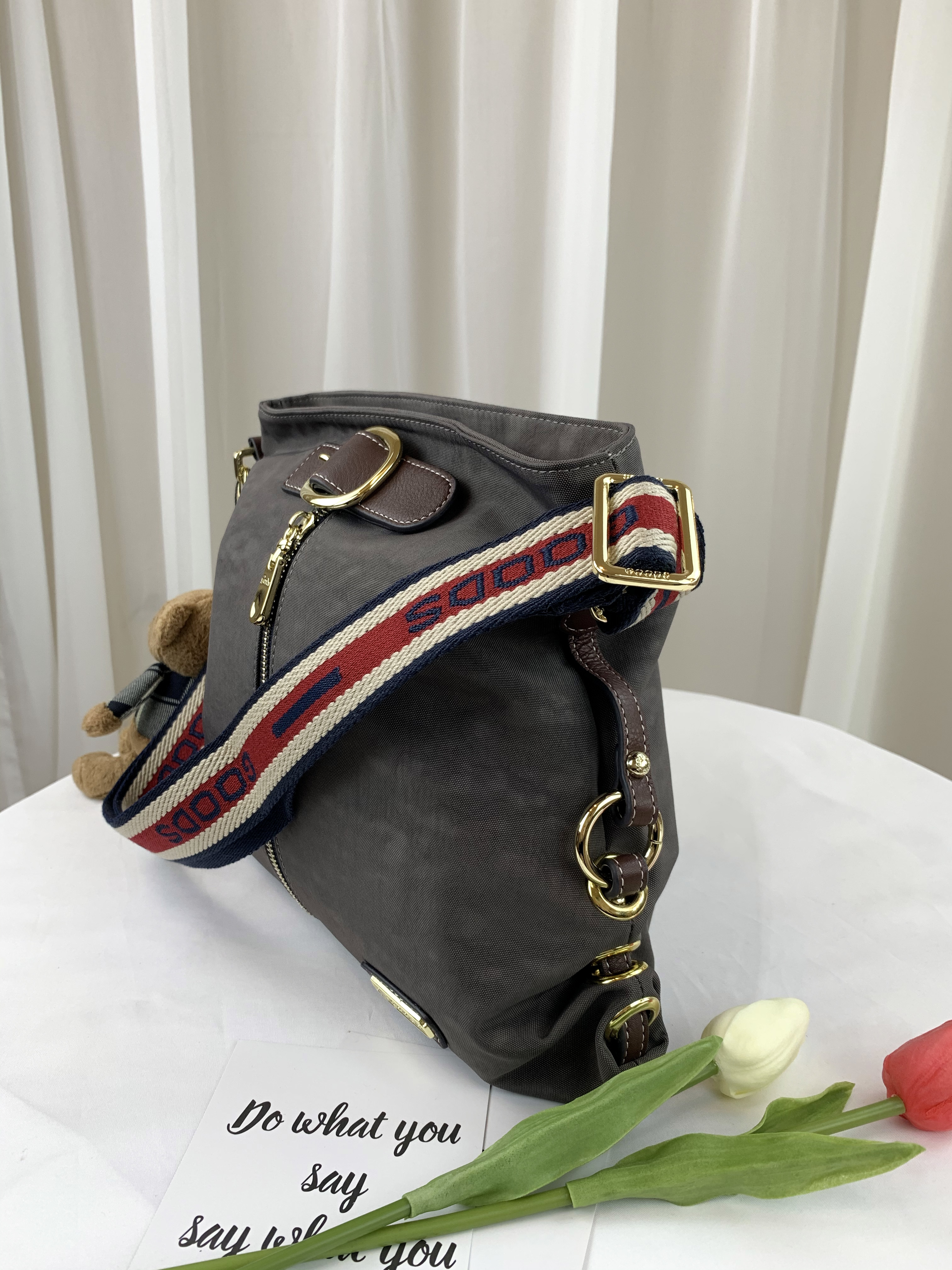 GOODS織帶咖 水洗紋  皮帶頭防潑水方形側背包  #2127