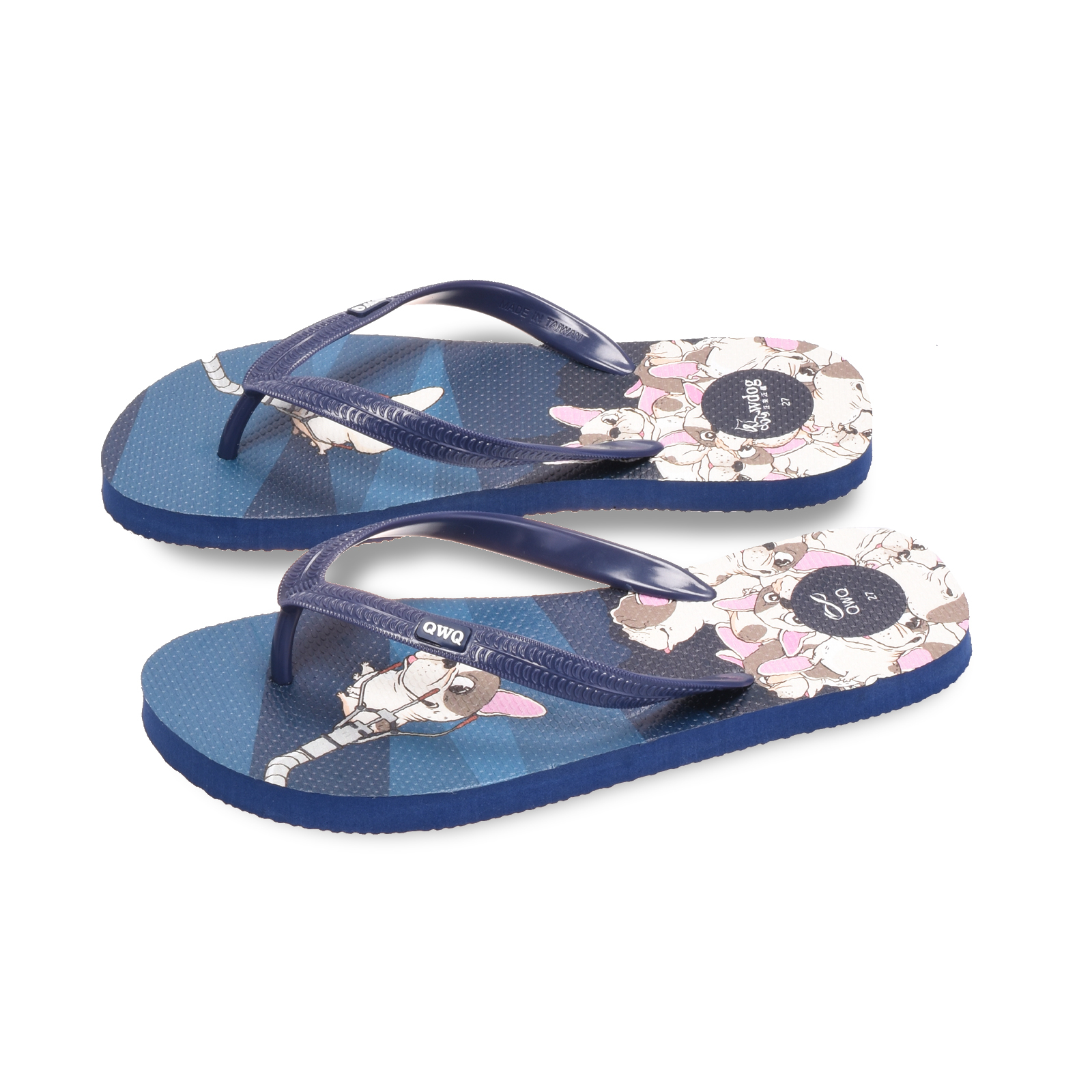 汪來汪趣 夾娃娃機 男款粗帶人字夾腳拖鞋 藍色