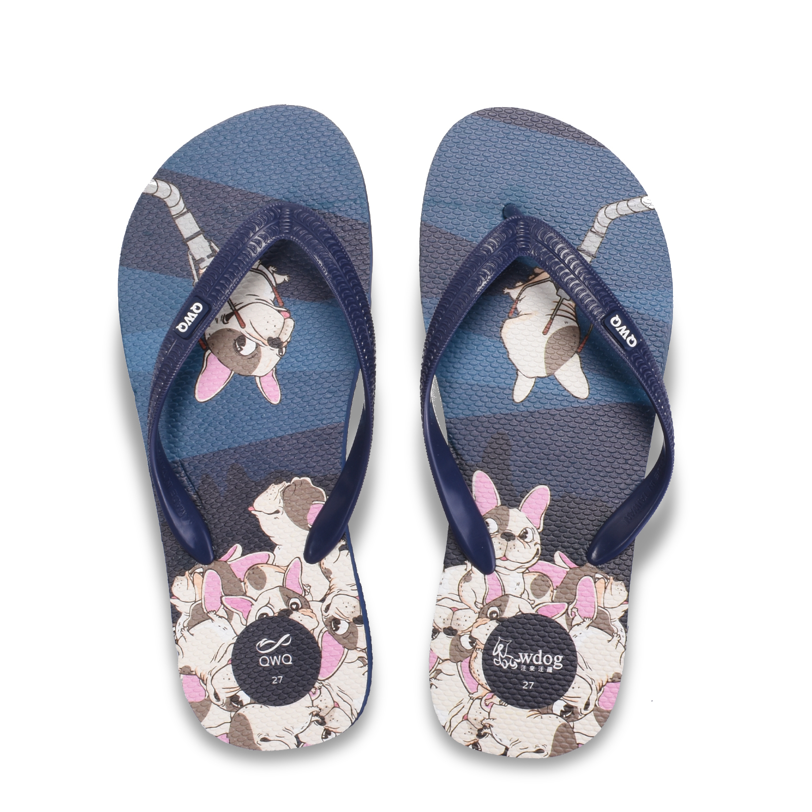 汪來汪趣 夾娃娃機 男款粗帶人字夾腳拖鞋 藍色