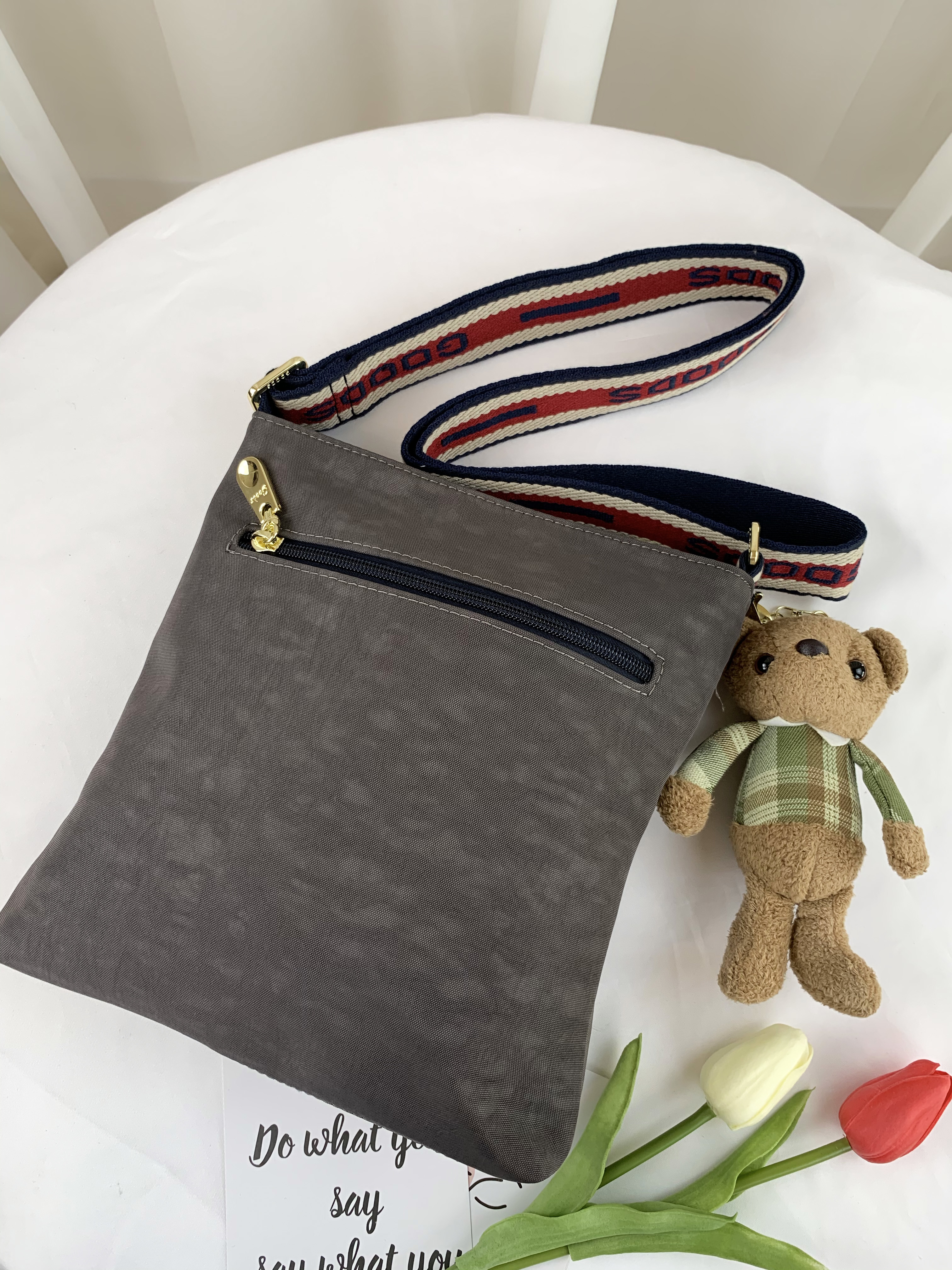 GOODS 織帶咖 水洗紋小款多層收納側背包 / 手機袋  #2679