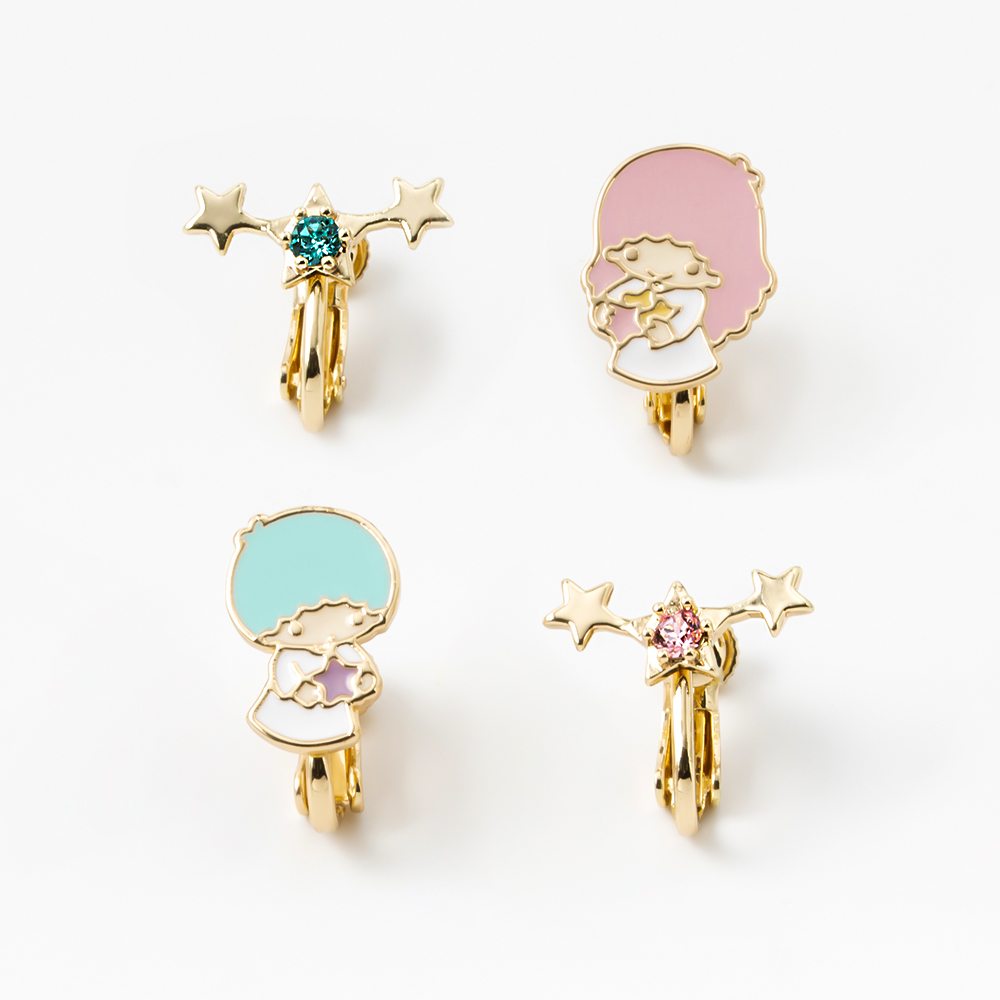 雙子星 三麗鷗 施華洛世奇水晶 夾式耳環 kikilala