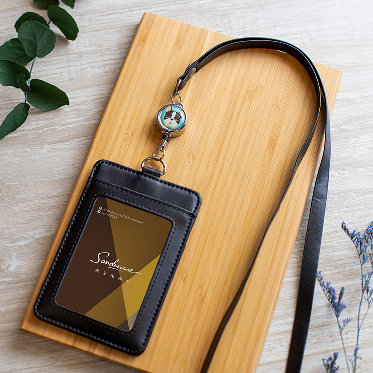 真皮i好戴伸縮識卡套組/精緻迷你拉環/領結波士頓