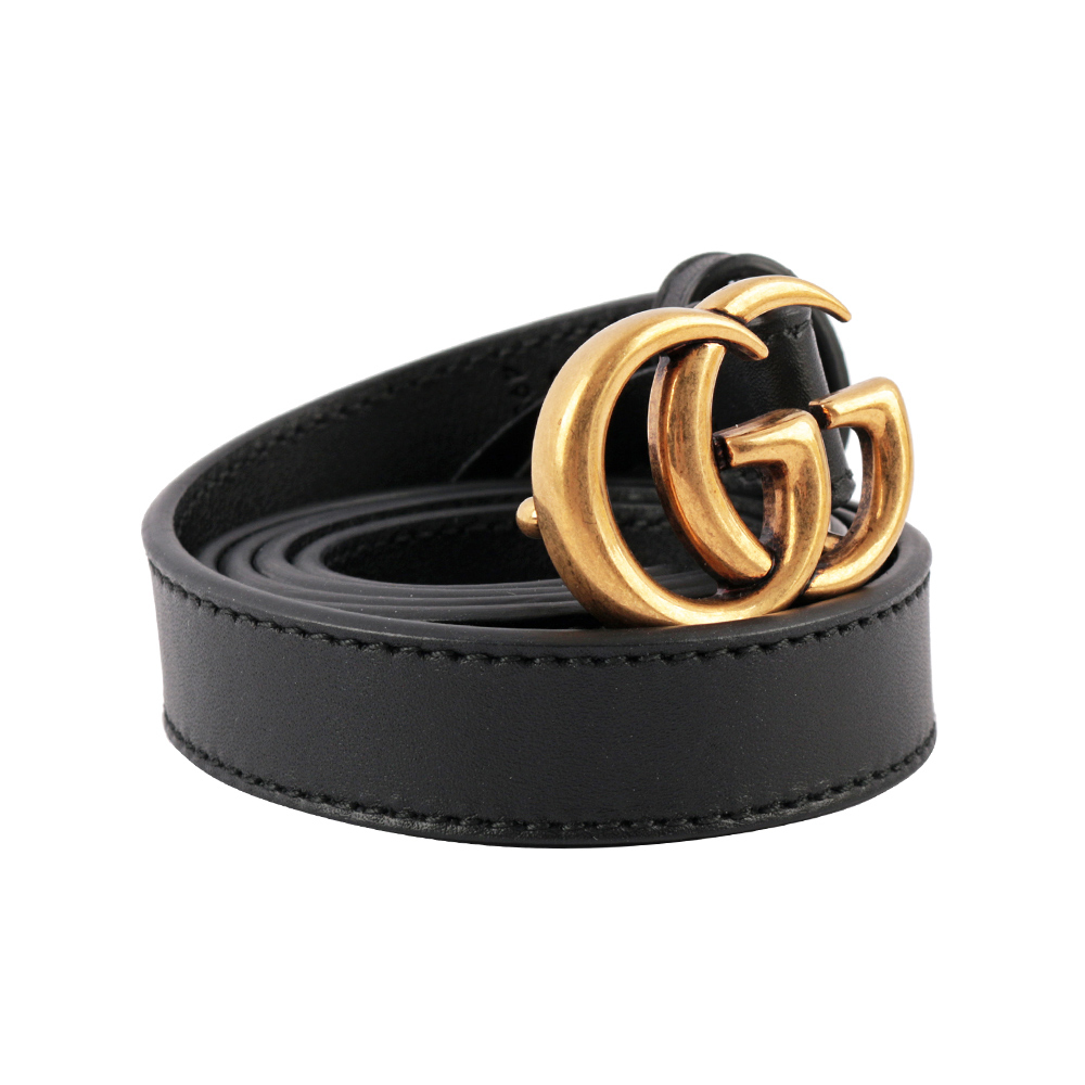 【GUCCI】霧金GG Logo皮帶