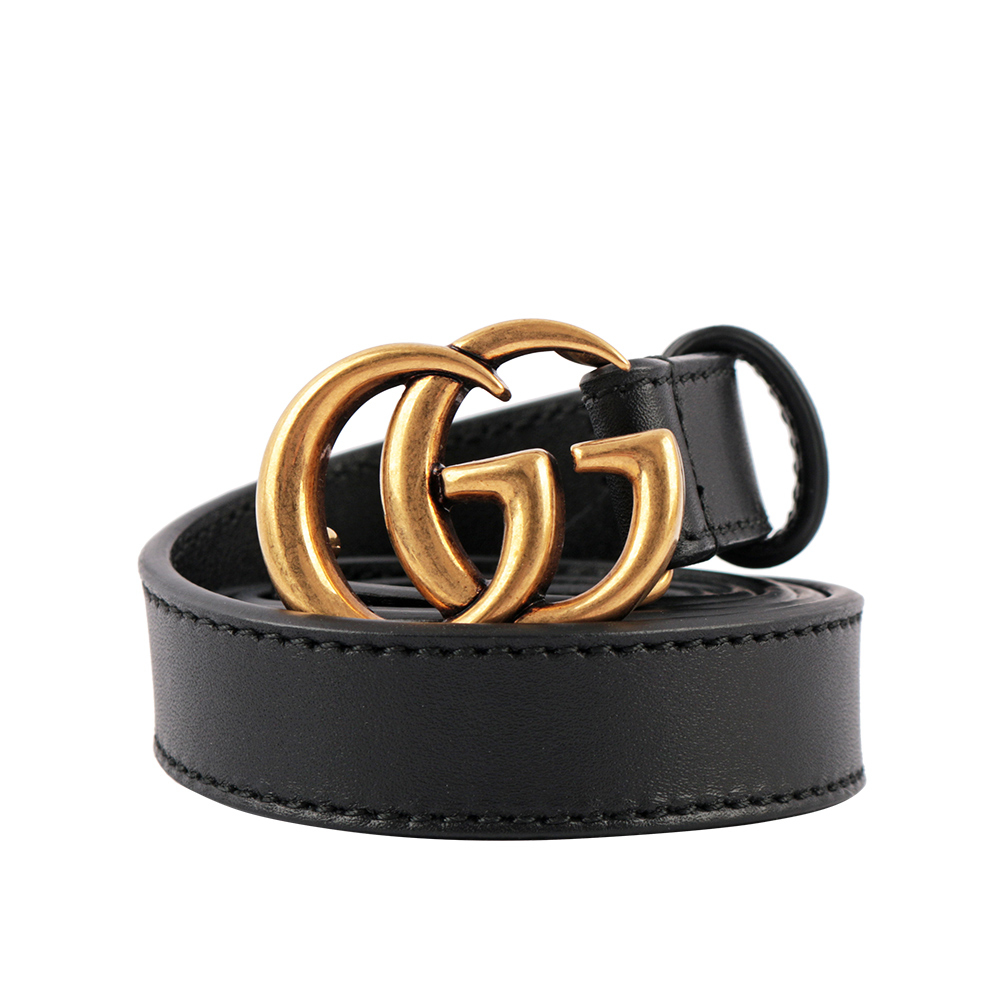 【GUCCI】霧金GG Logo皮帶