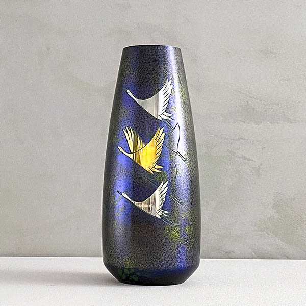 【高岡銅器】蓬萊彫金祥鶴 銅花瓶