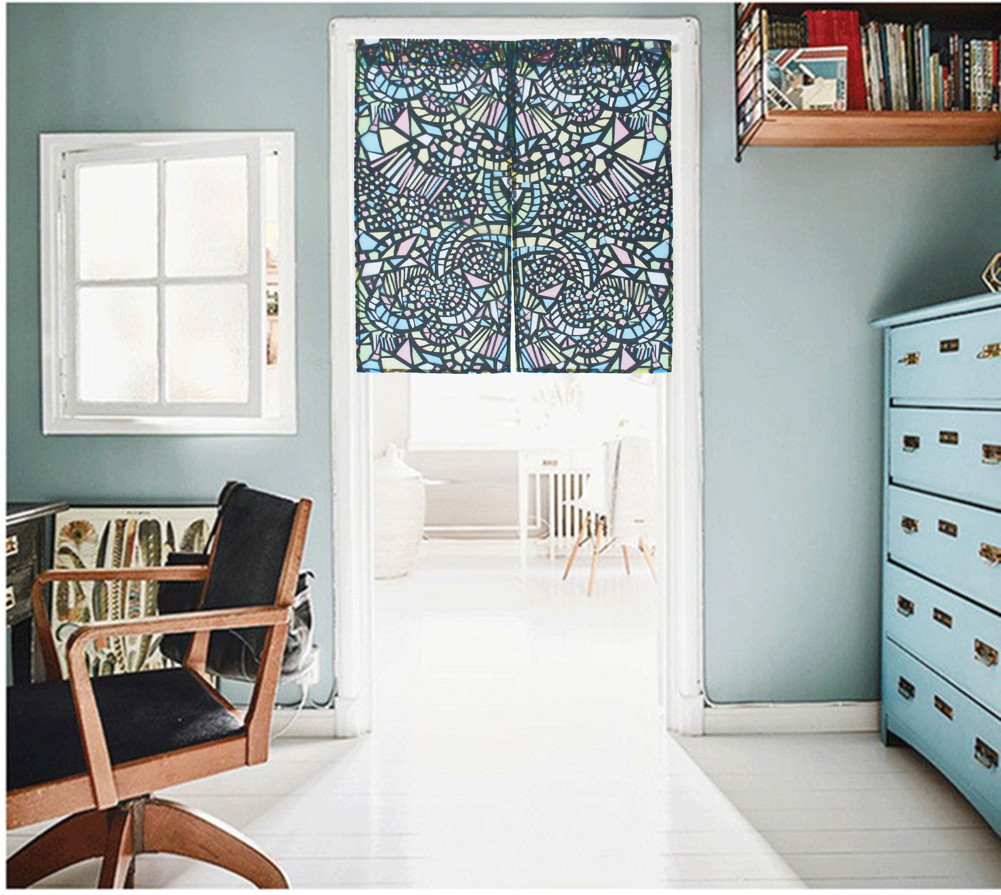 HONE柔光花紗中門簾(85x90cm)_彩繪黑